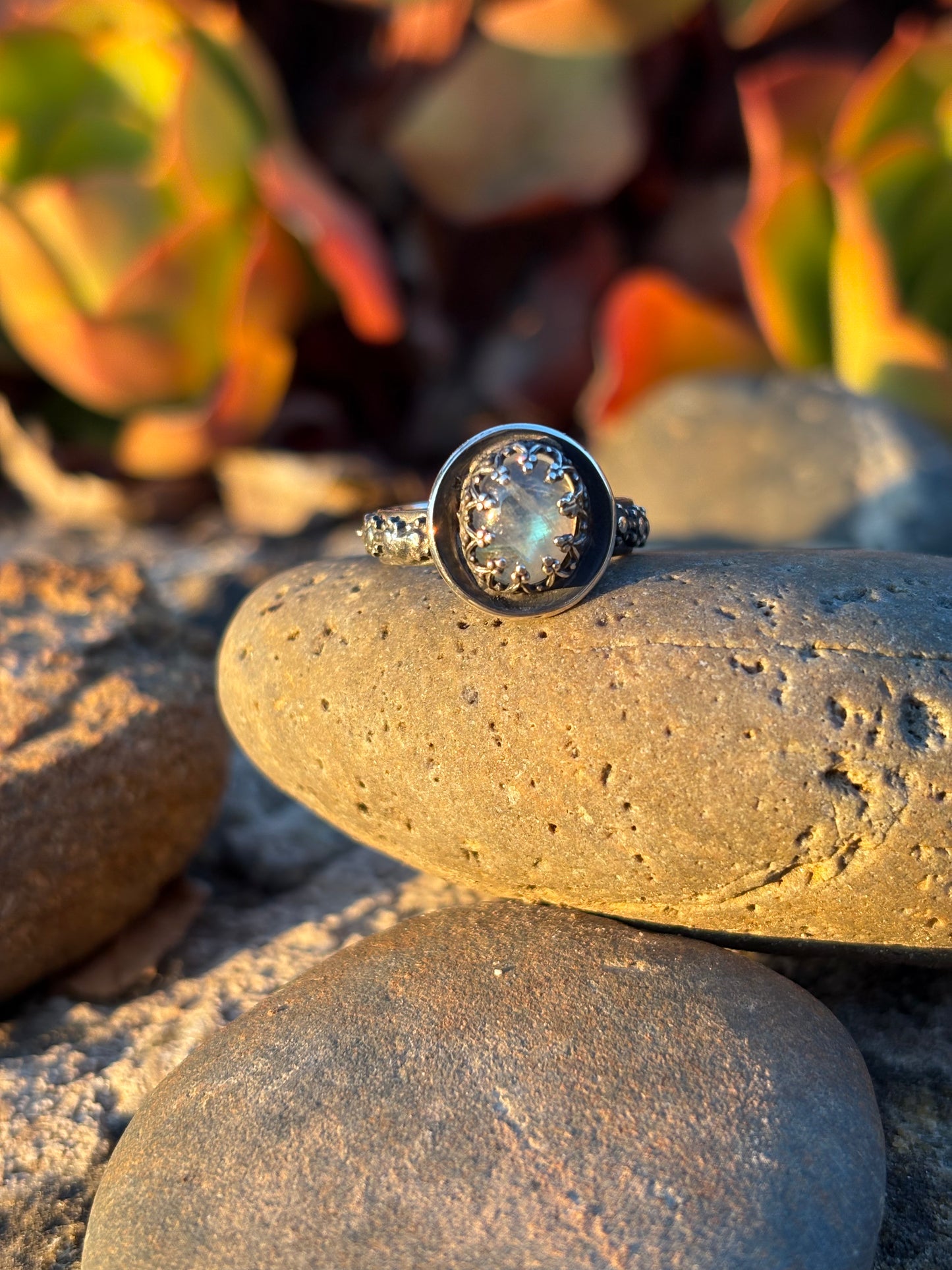 Moonlit Night: Moonstone Silver Star Ring