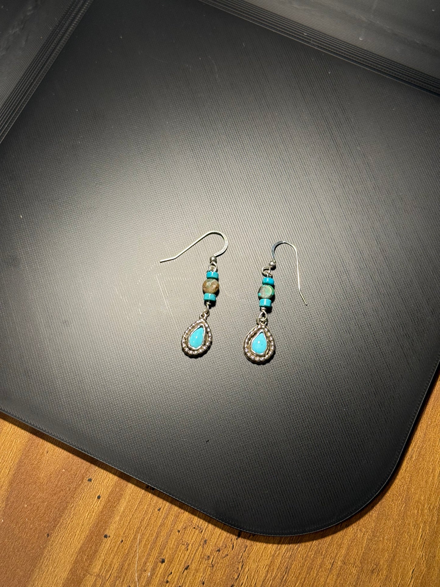 Teardrop Turquoise Silver Beaded Earrings
