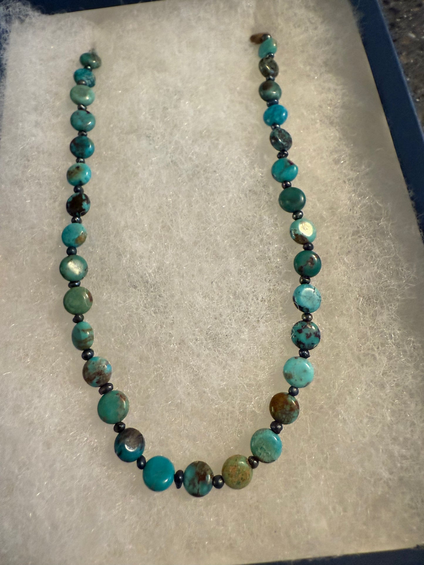 Turquoise Beaded Necklace with Black Pearls