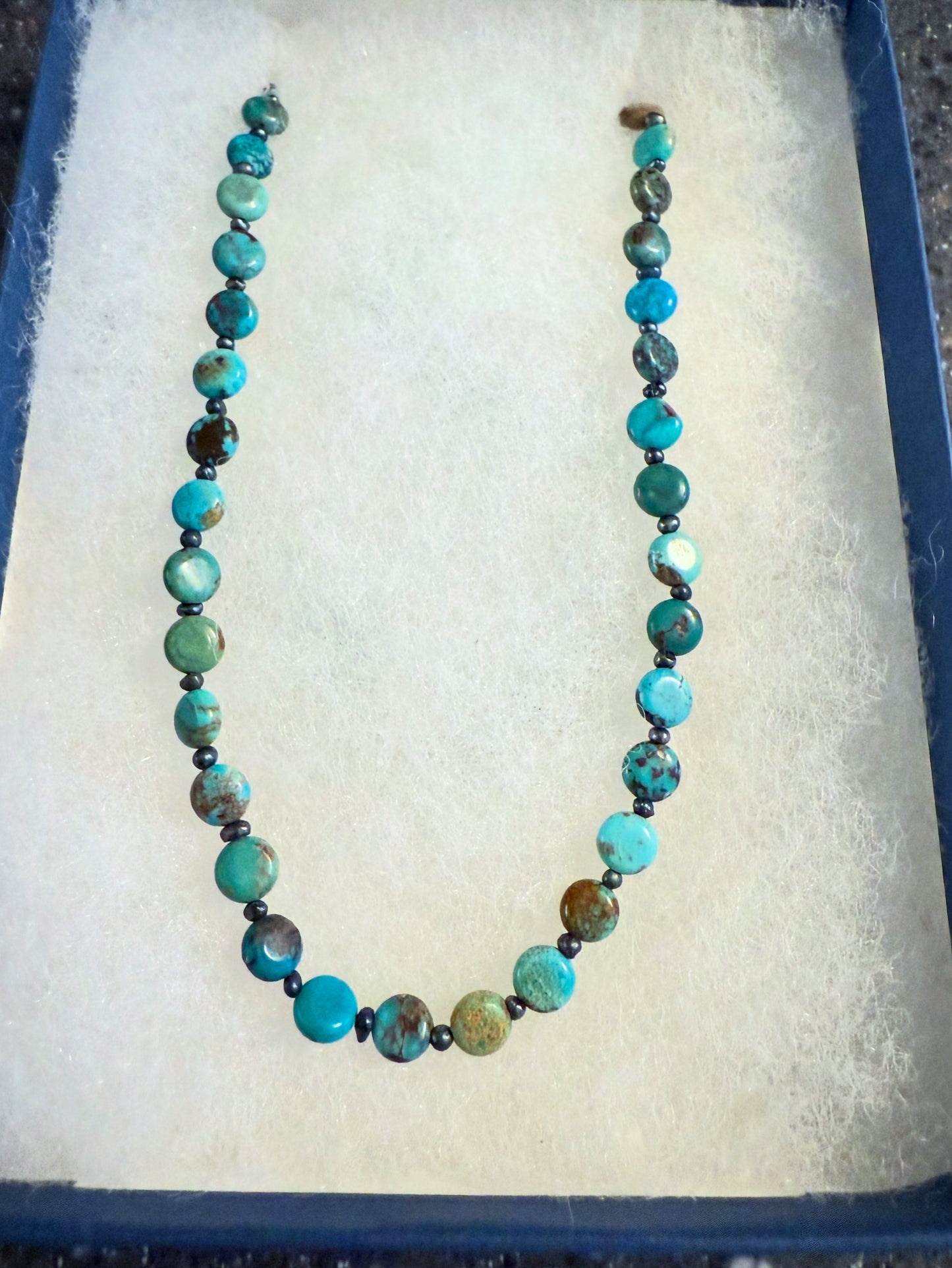 Turquoise Beaded Necklace with Black Pearls