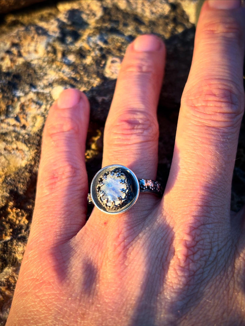 Moonlit Night: Moonstone Silver Star Ring