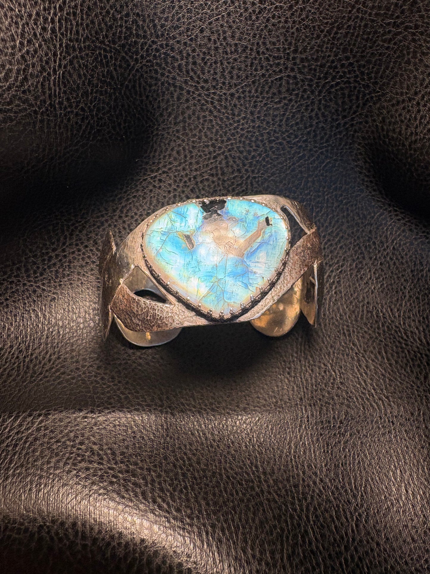 Moonstone Silver Braided Cuff