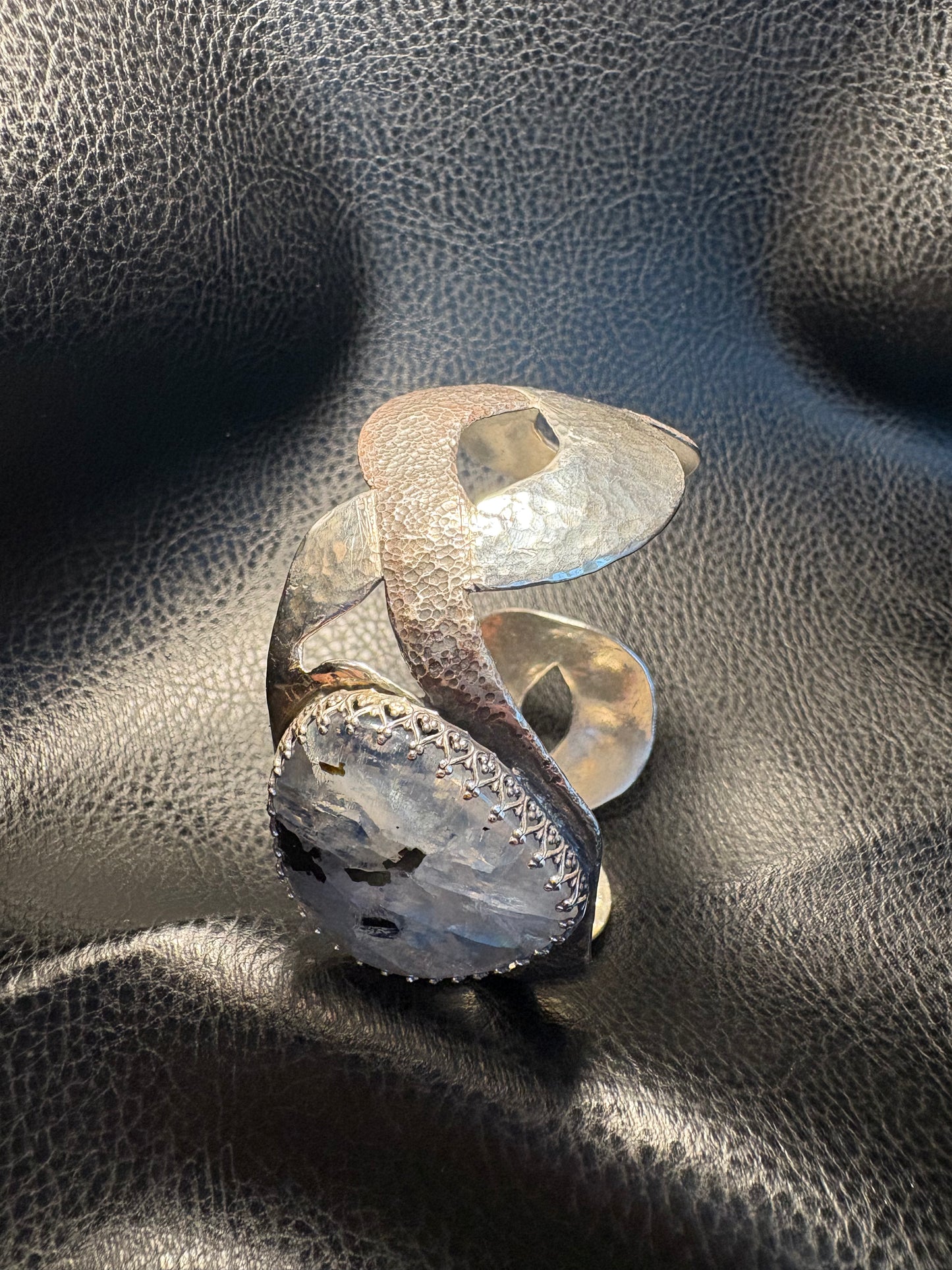 Moonstone Silver Braided Cuff