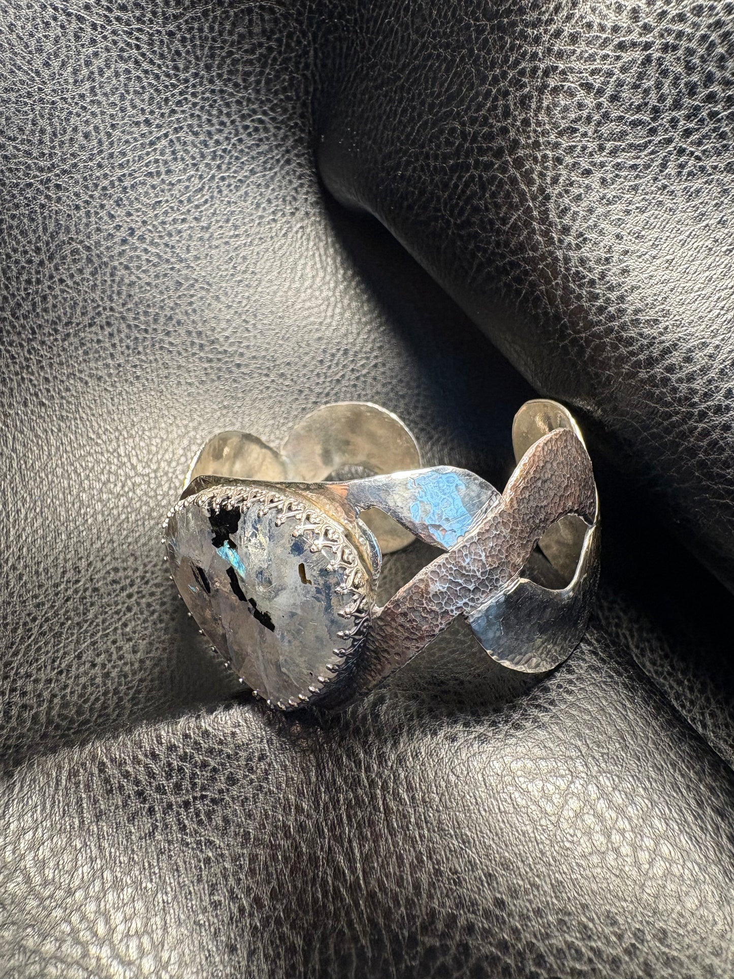 Moonstone Silver Braided Cuff
