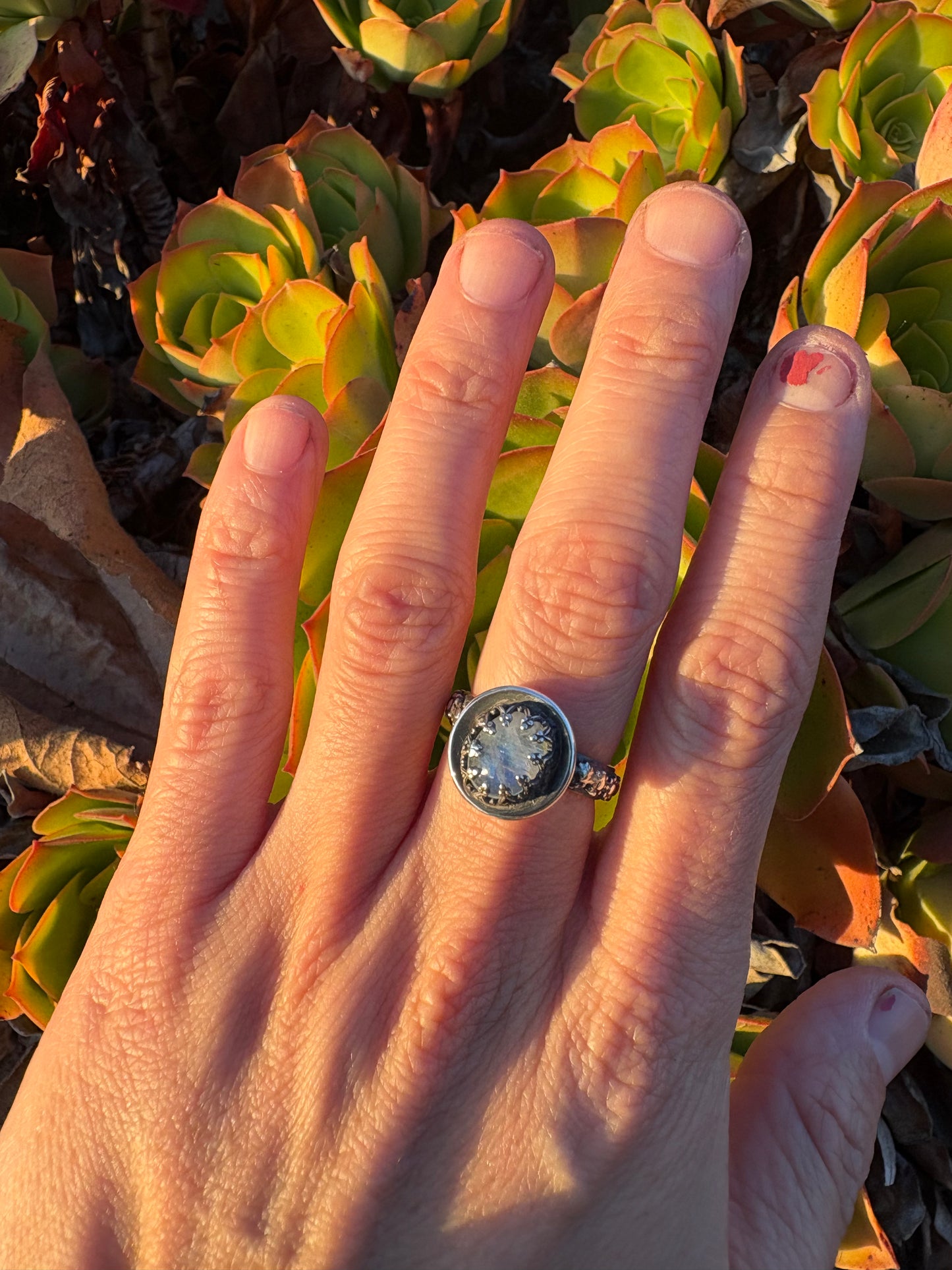 Moonlit Night: Moonstone Silver Star Ring