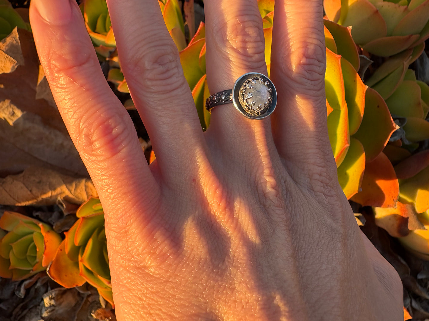 Moonlit Night: Moonstone Silver Star Ring
