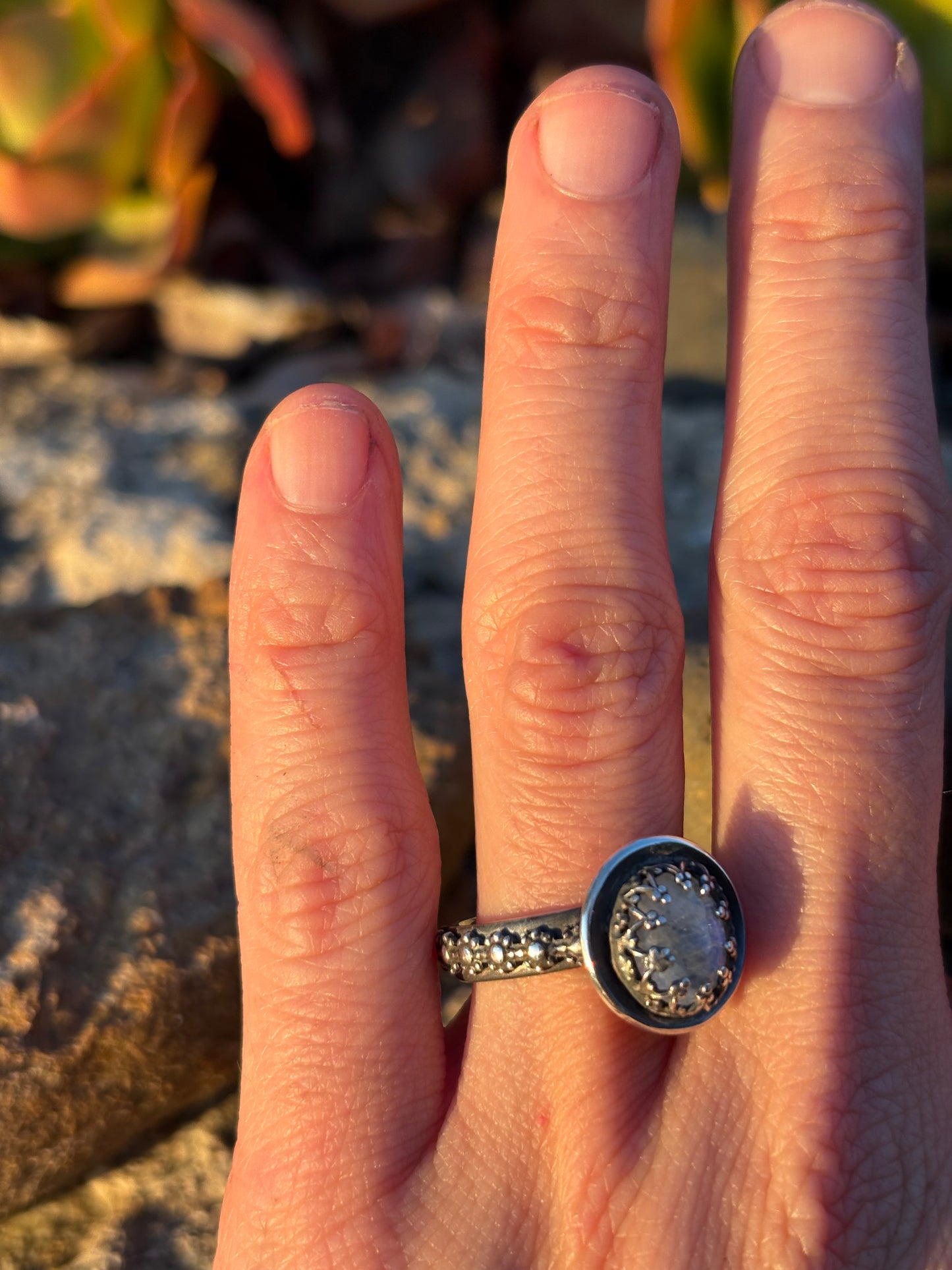 Moonlit Night: Moonstone Silver Star Ring