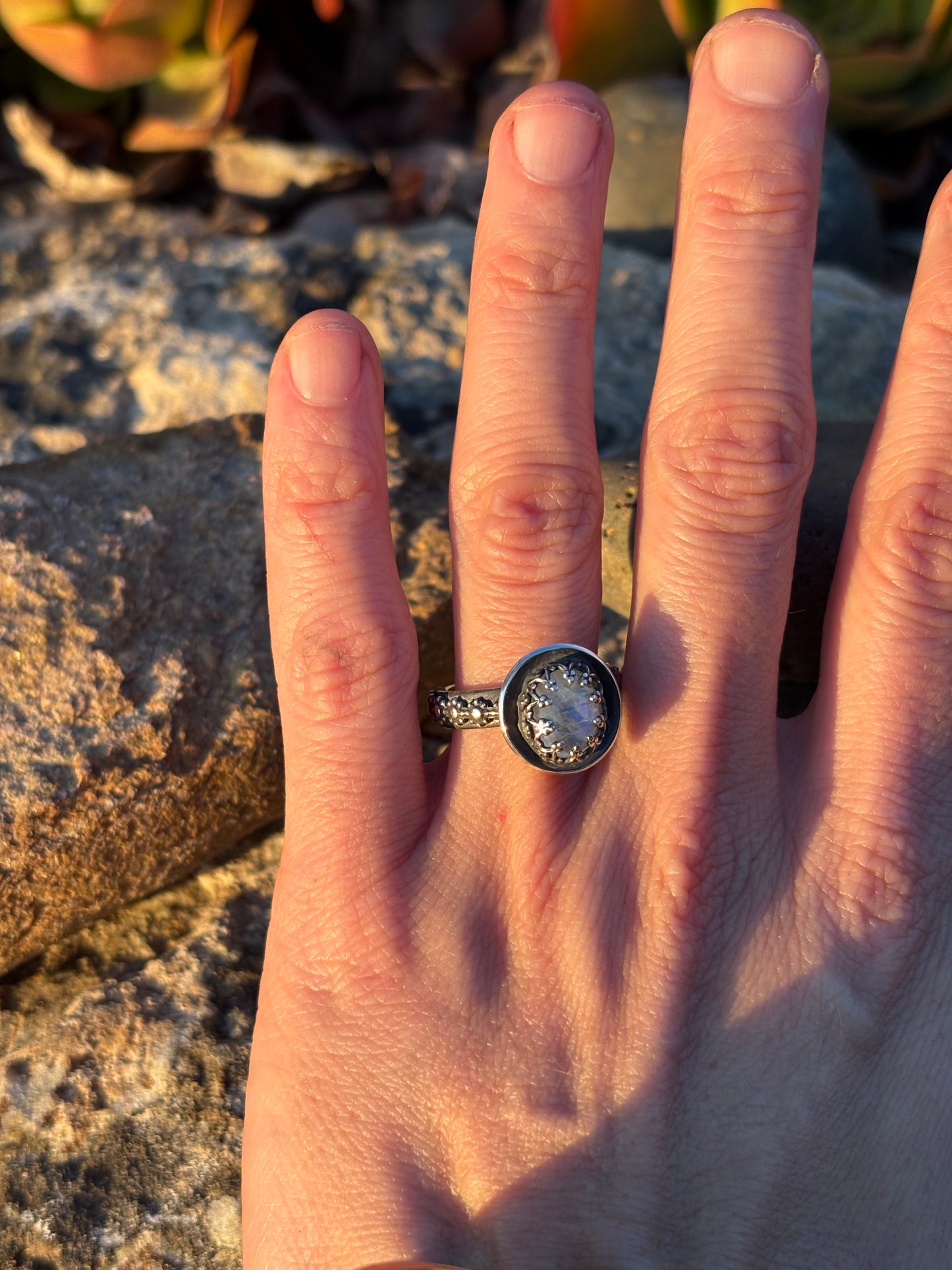 Moonlit Night: Moonstone Silver Star Ring