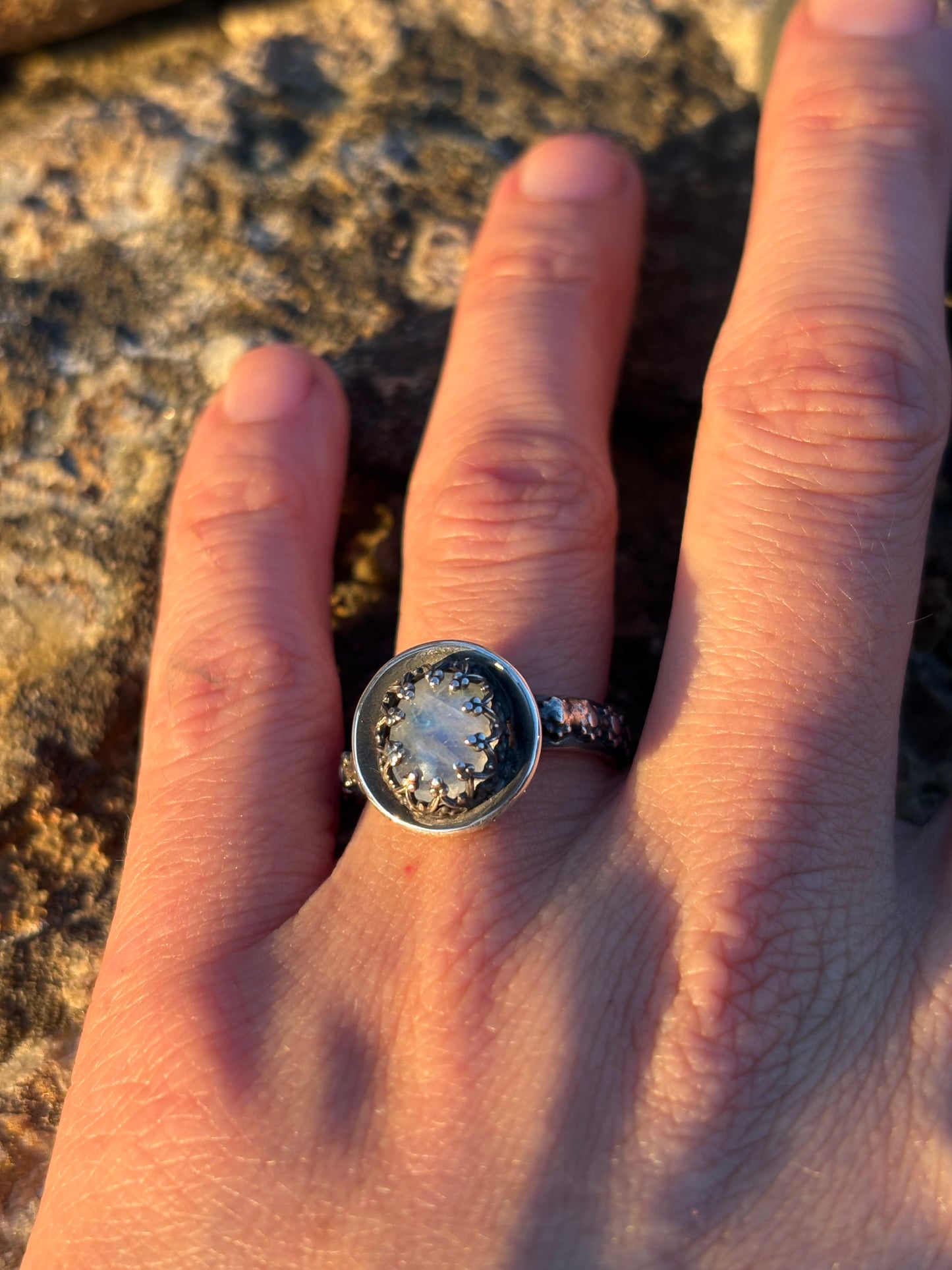 Moonlit Night: Moonstone Silver Star Ring