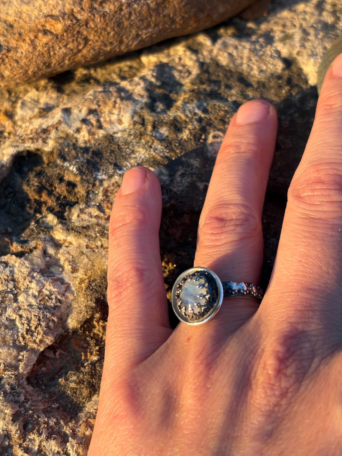 Moonlit Night: Moonstone Silver Star Ring