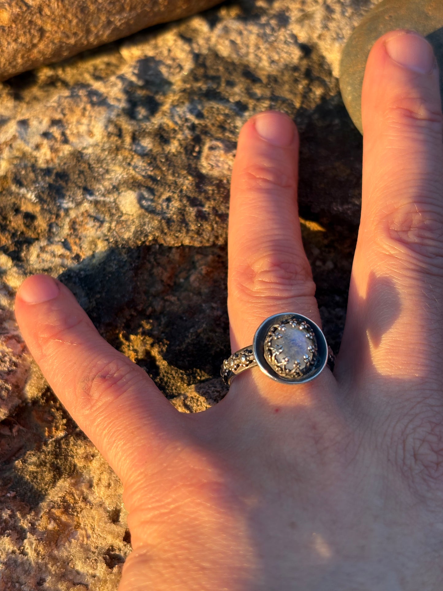 Moonlit Night: Moonstone Silver Star Ring