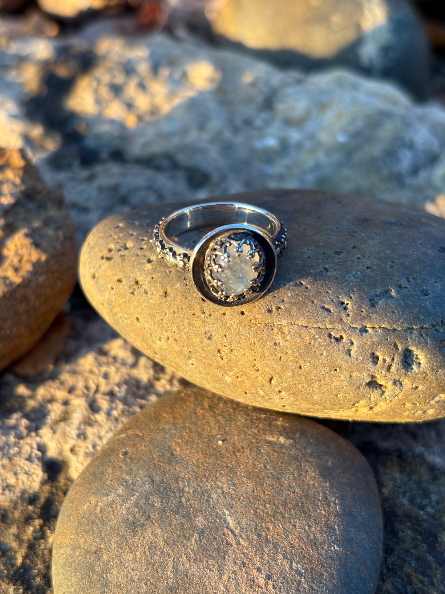 Moonlit Night: Moonstone Silver Star Ring