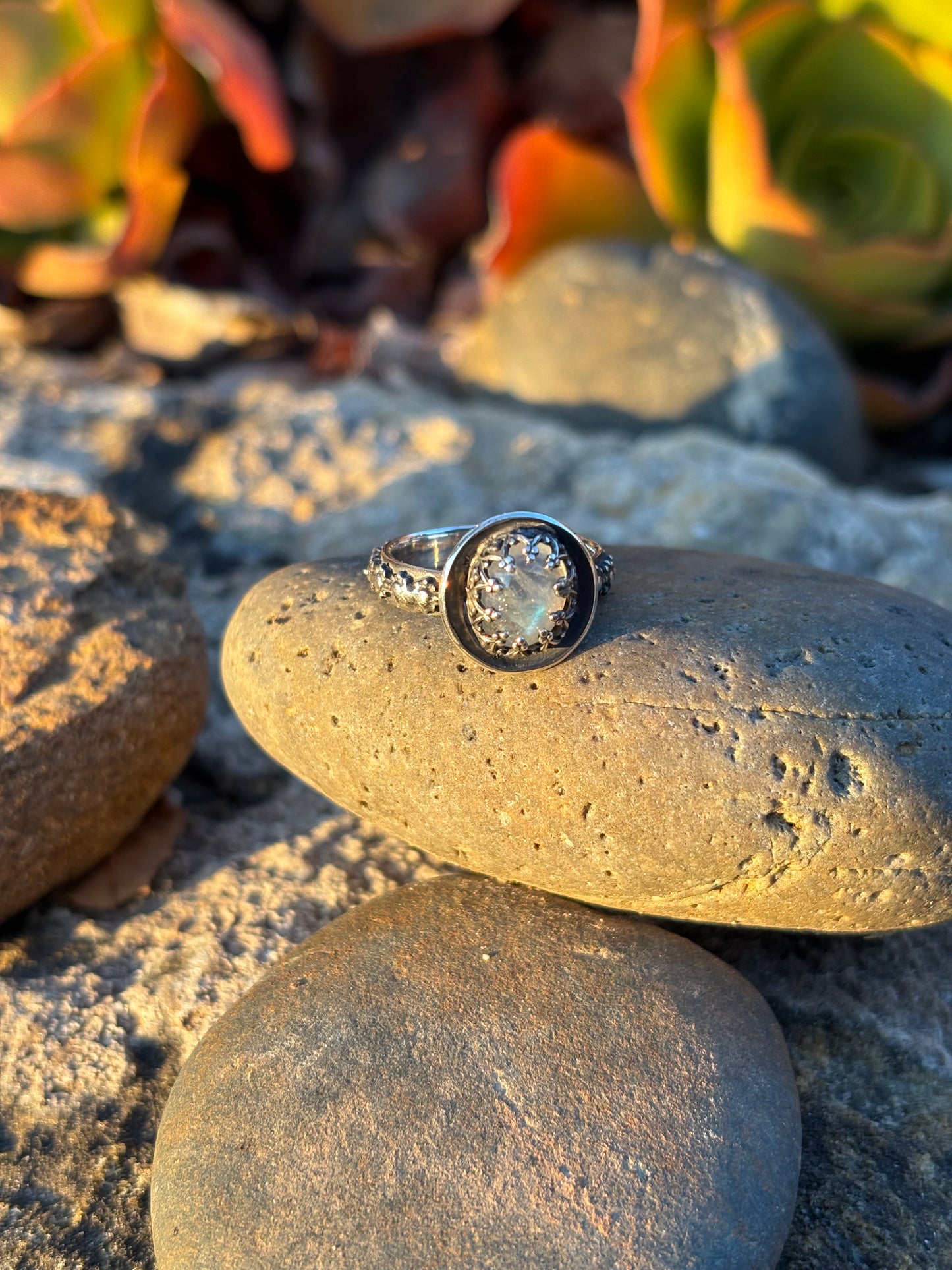 Moonlit Night: Moonstone Silver Star Ring
