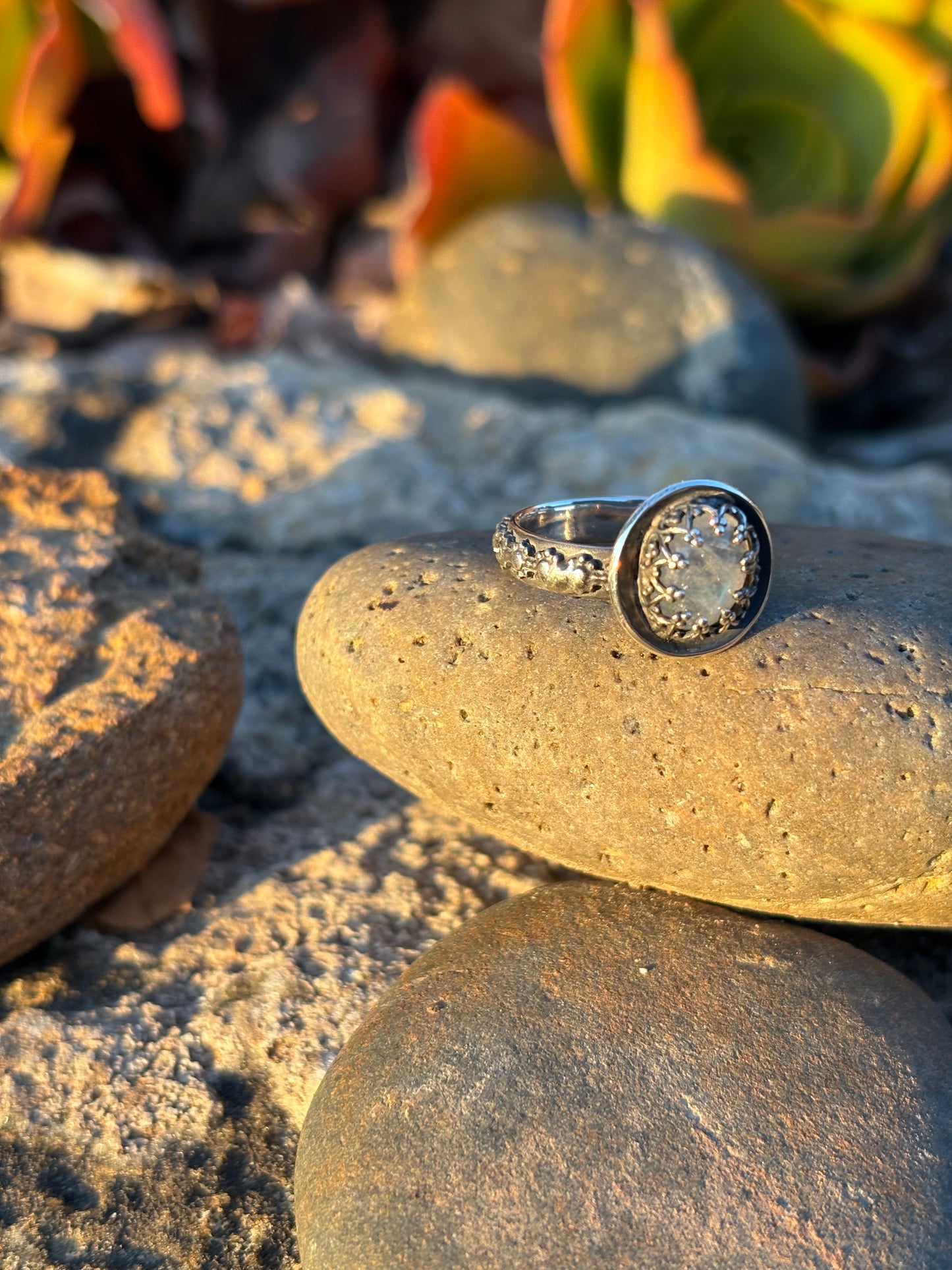 Moonlit Night: Moonstone Silver Star Ring