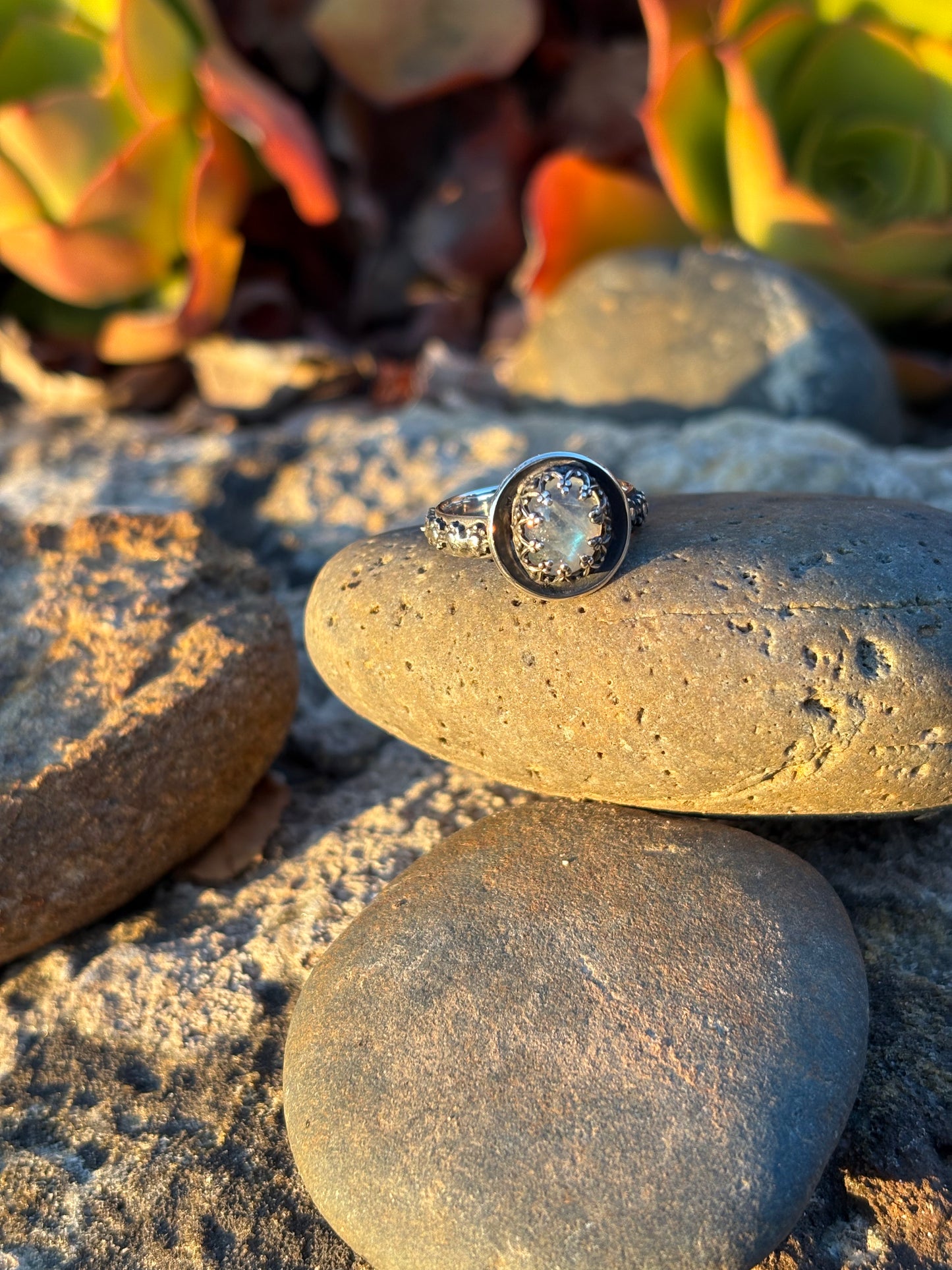 Moonlit Night: Moonstone Silver Star Ring