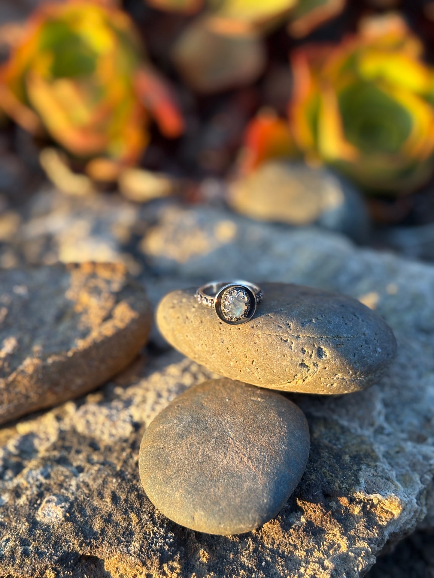 Moonlit Night: Moonstone Silver Star Ring