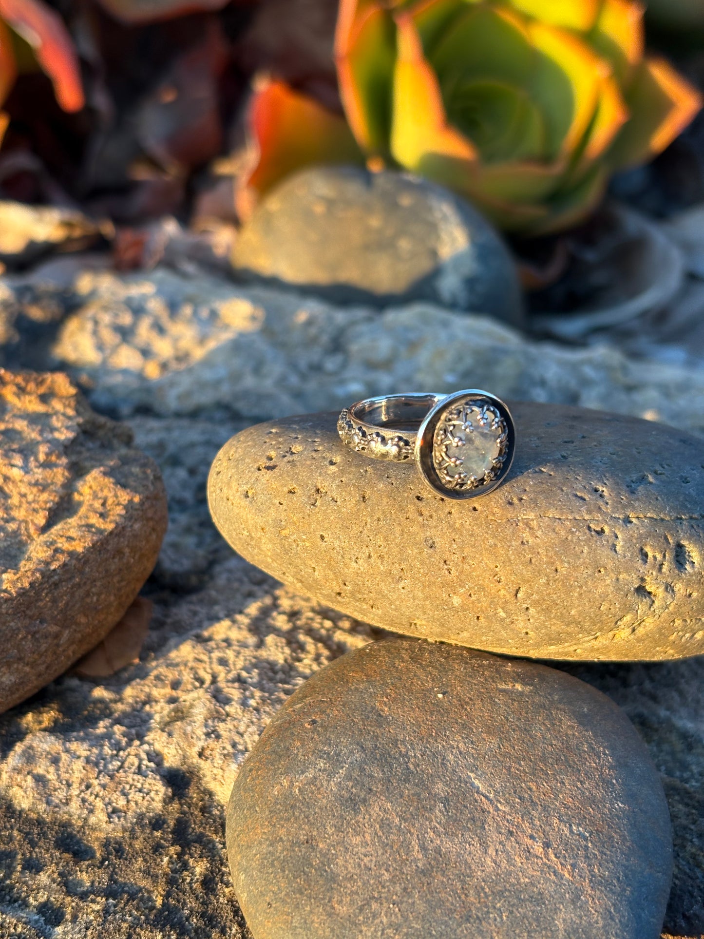 Moonlit Night: Moonstone Silver Star Ring
