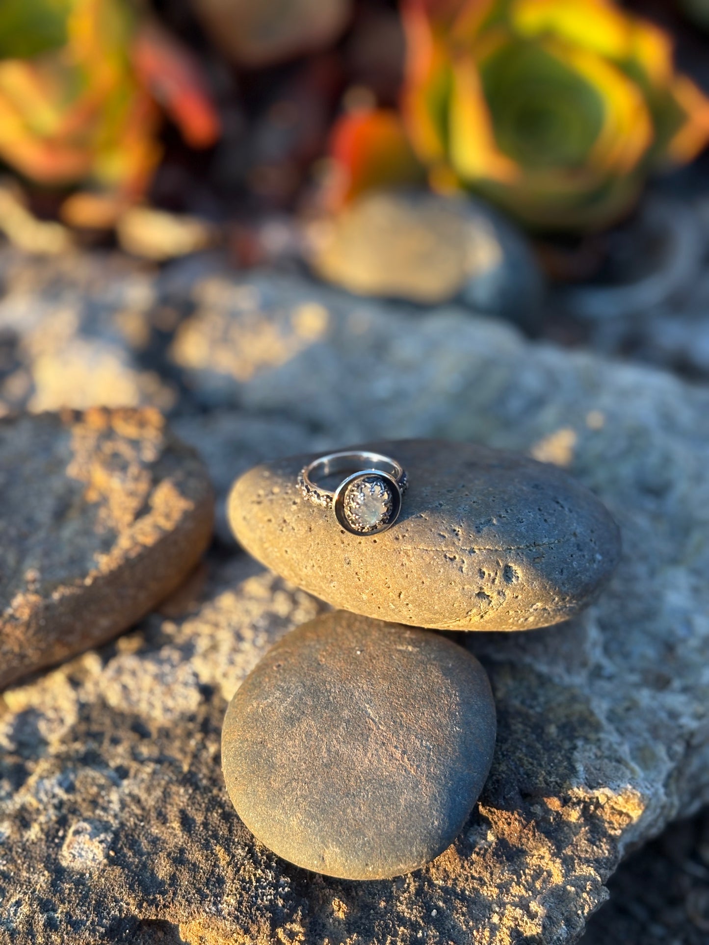 Moonlit Night: Moonstone Silver Star Ring