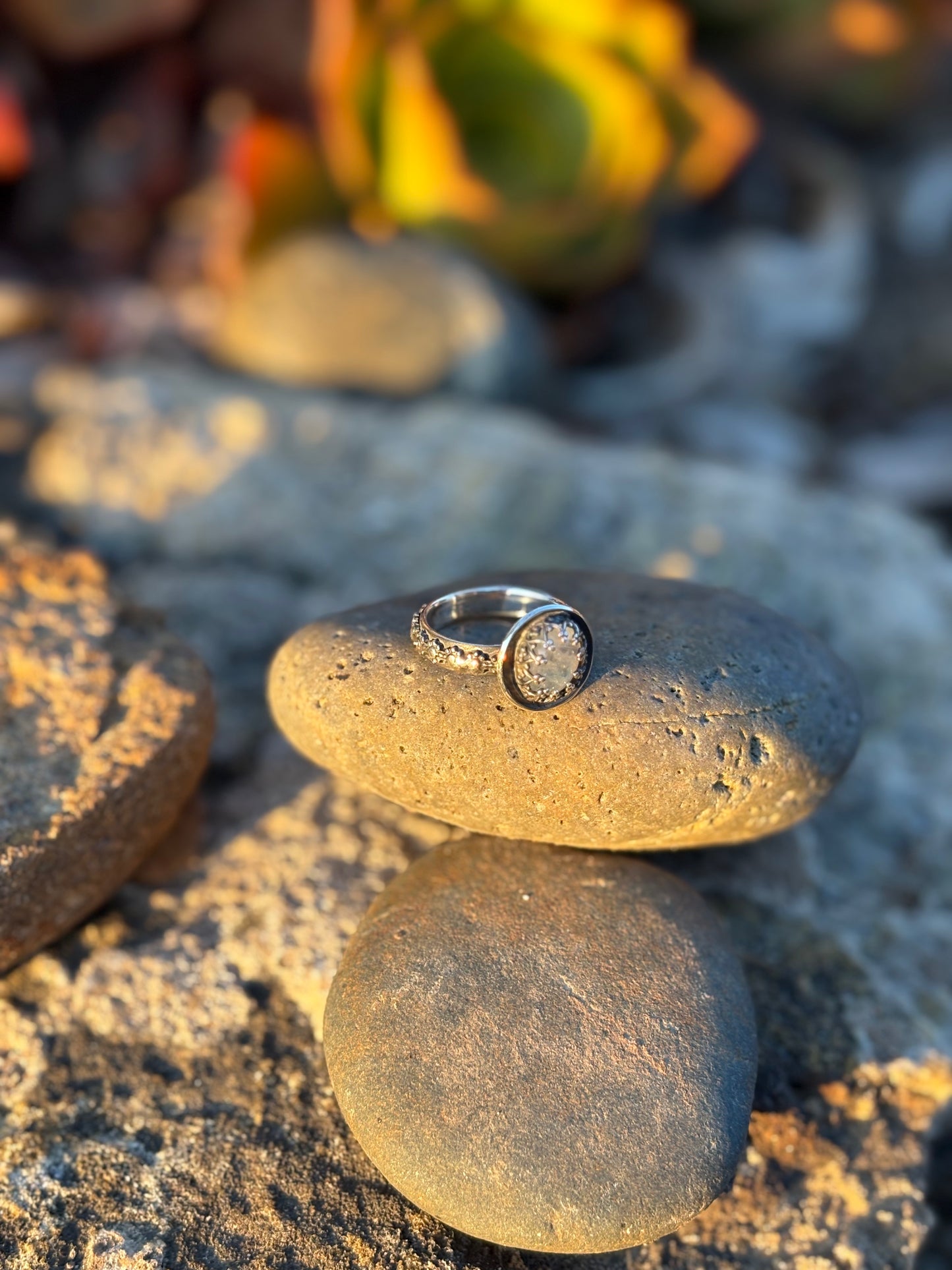 Moonlit Night: Moonstone Silver Star Ring