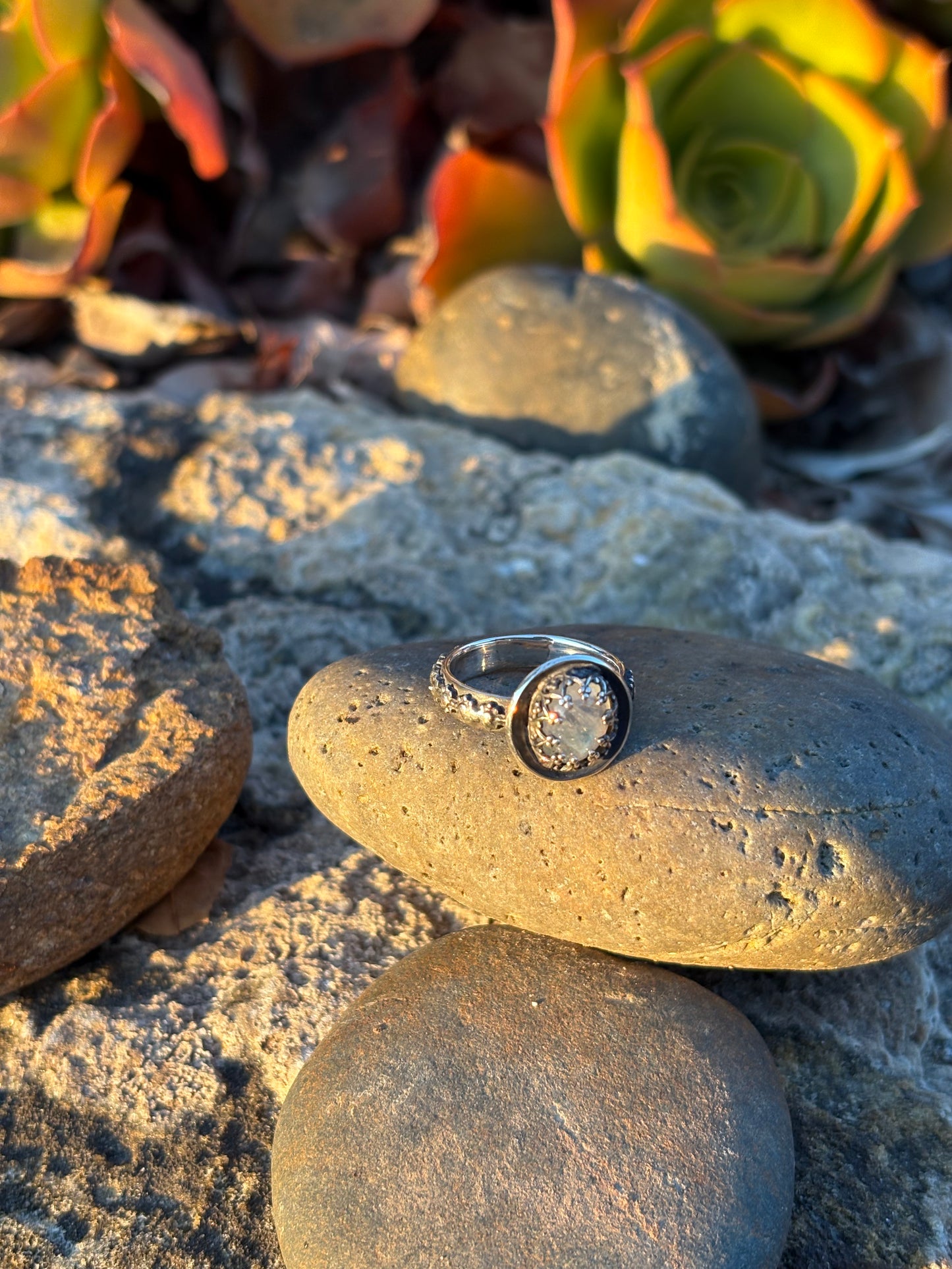 Moonlit Night: Moonstone Silver Star Ring