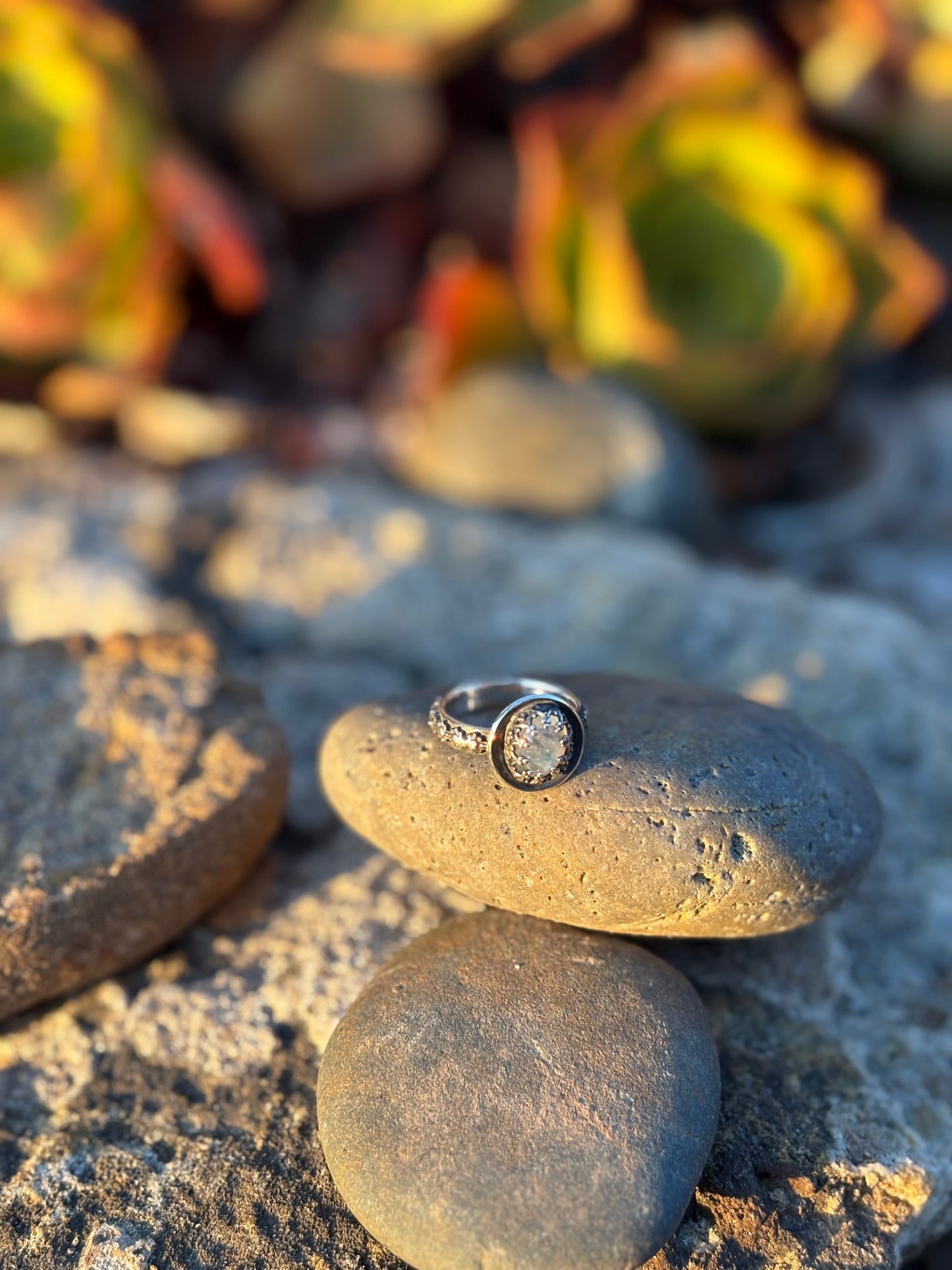 Moonlit Night: Moonstone Silver Star Ring