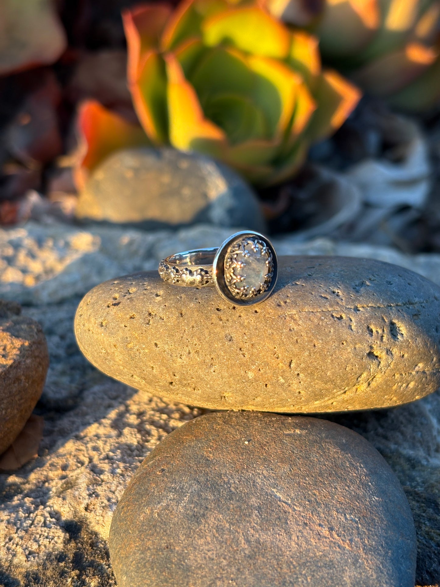 Moonlit Night: Moonstone Silver Star Ring
