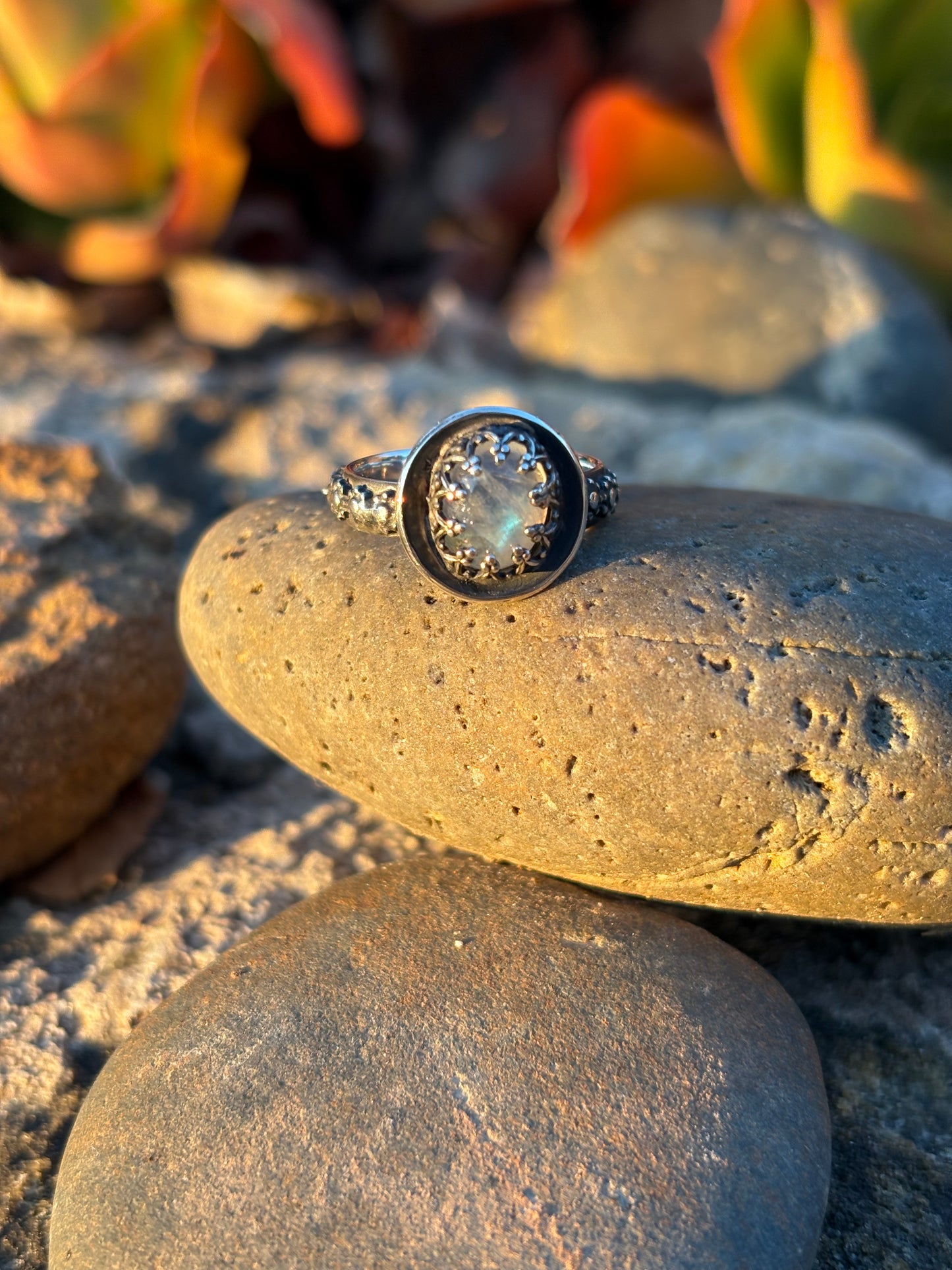 Moonlit Night: Moonstone Silver Star Ring