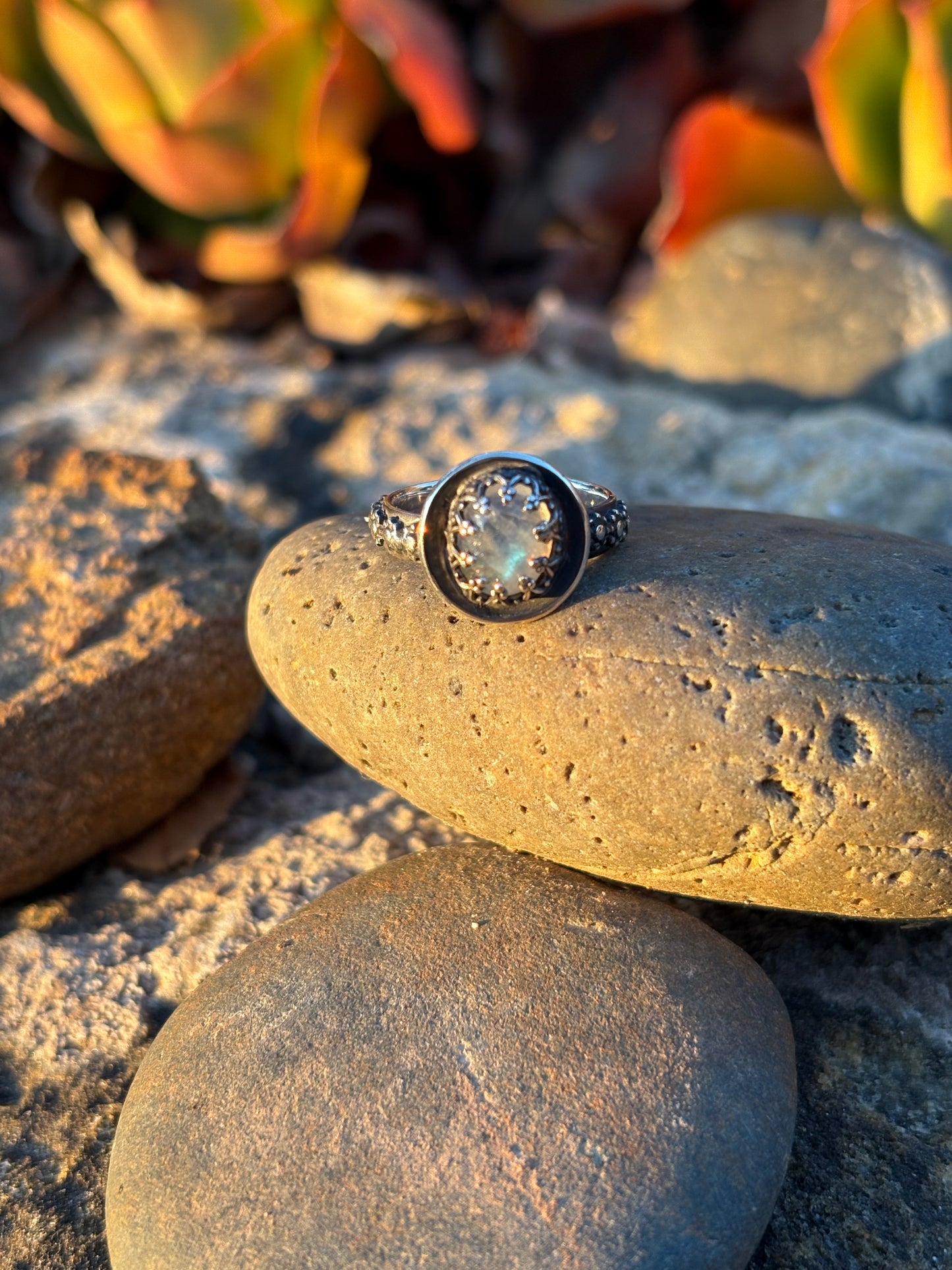 Moonlit Night: Moonstone Silver Star Ring
