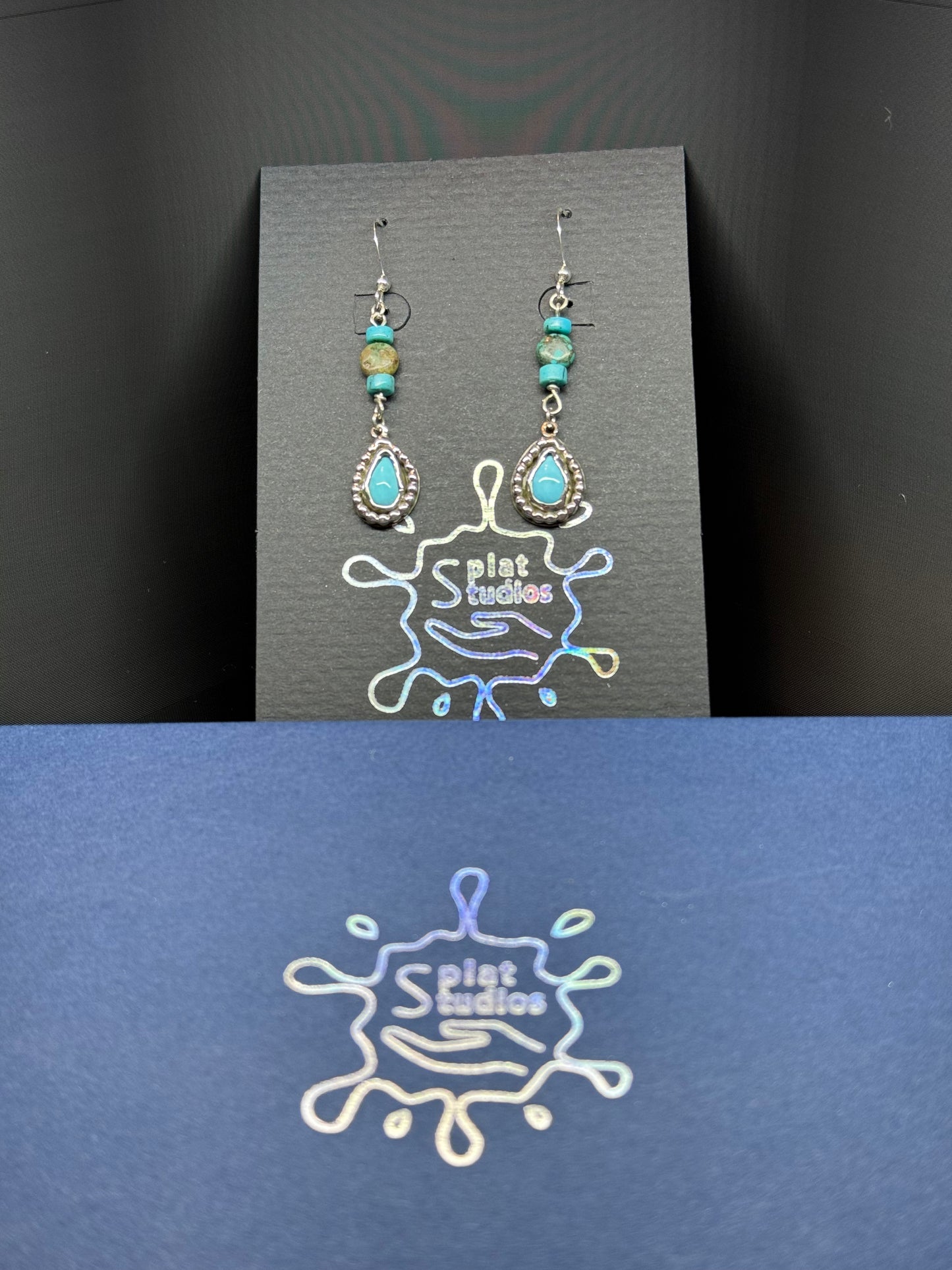 Teardrop Turquoise Silver Beaded Earrings