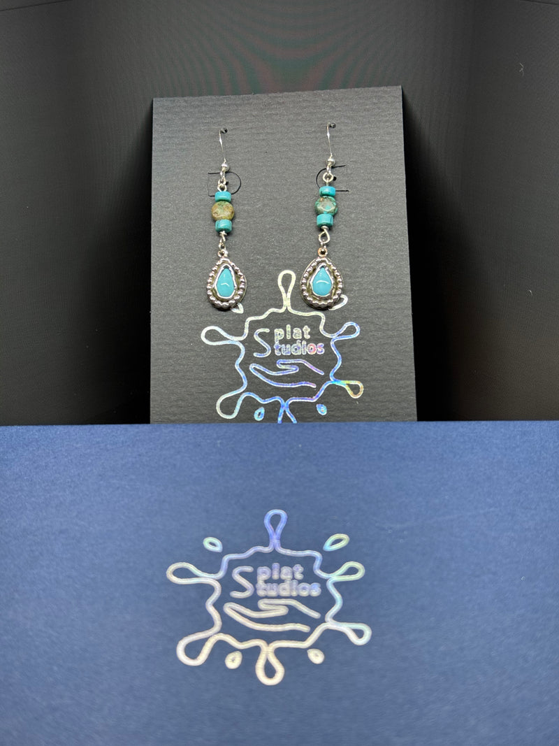 Teardrop Turquoise Silver Beaded Earrings