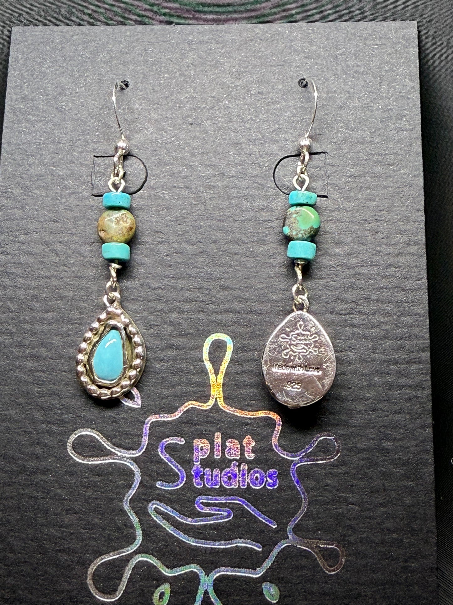 Teardrop Turquoise Silver Beaded Earrings