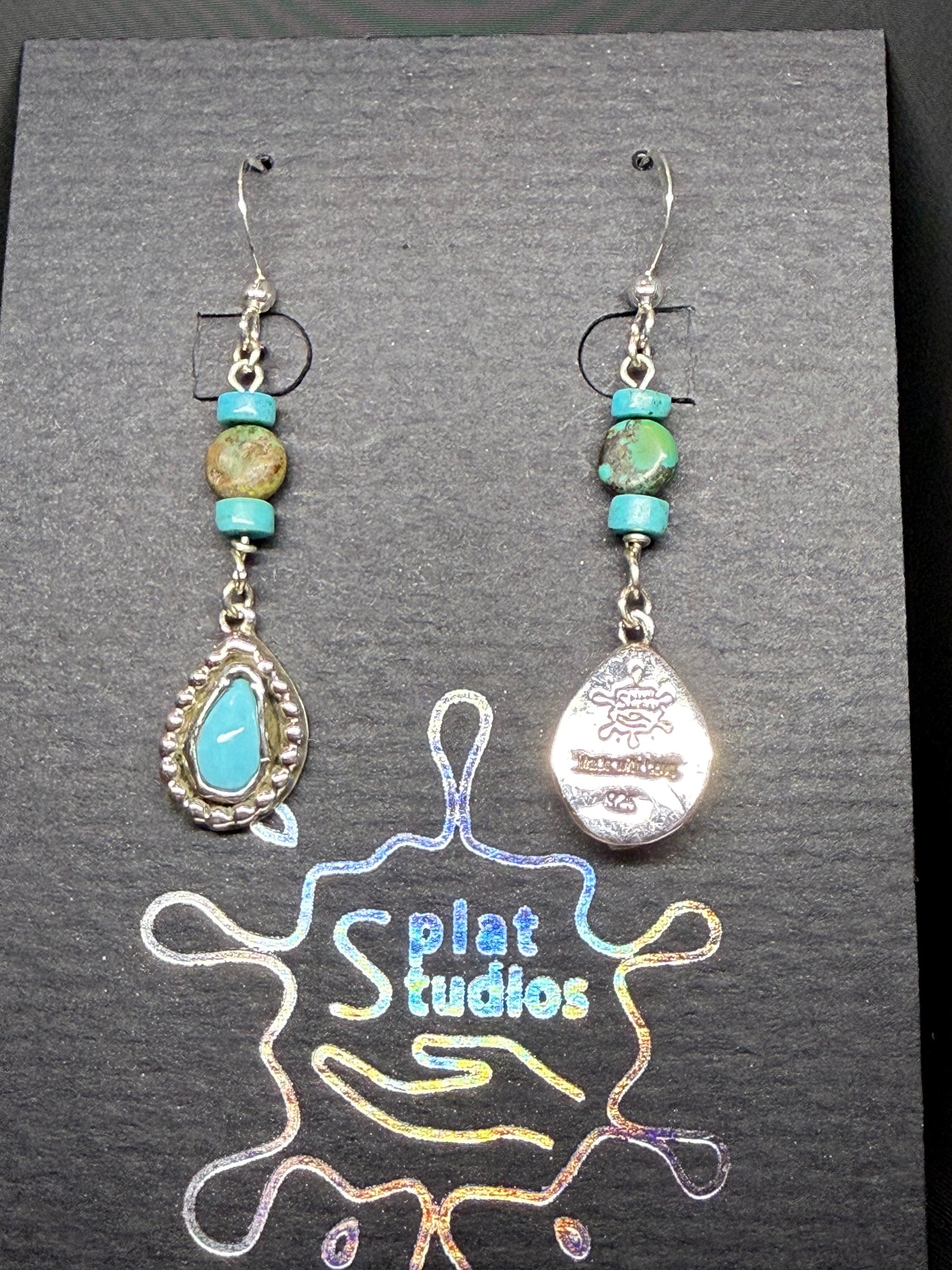 Teardrop Turquoise Silver Beaded Earrings