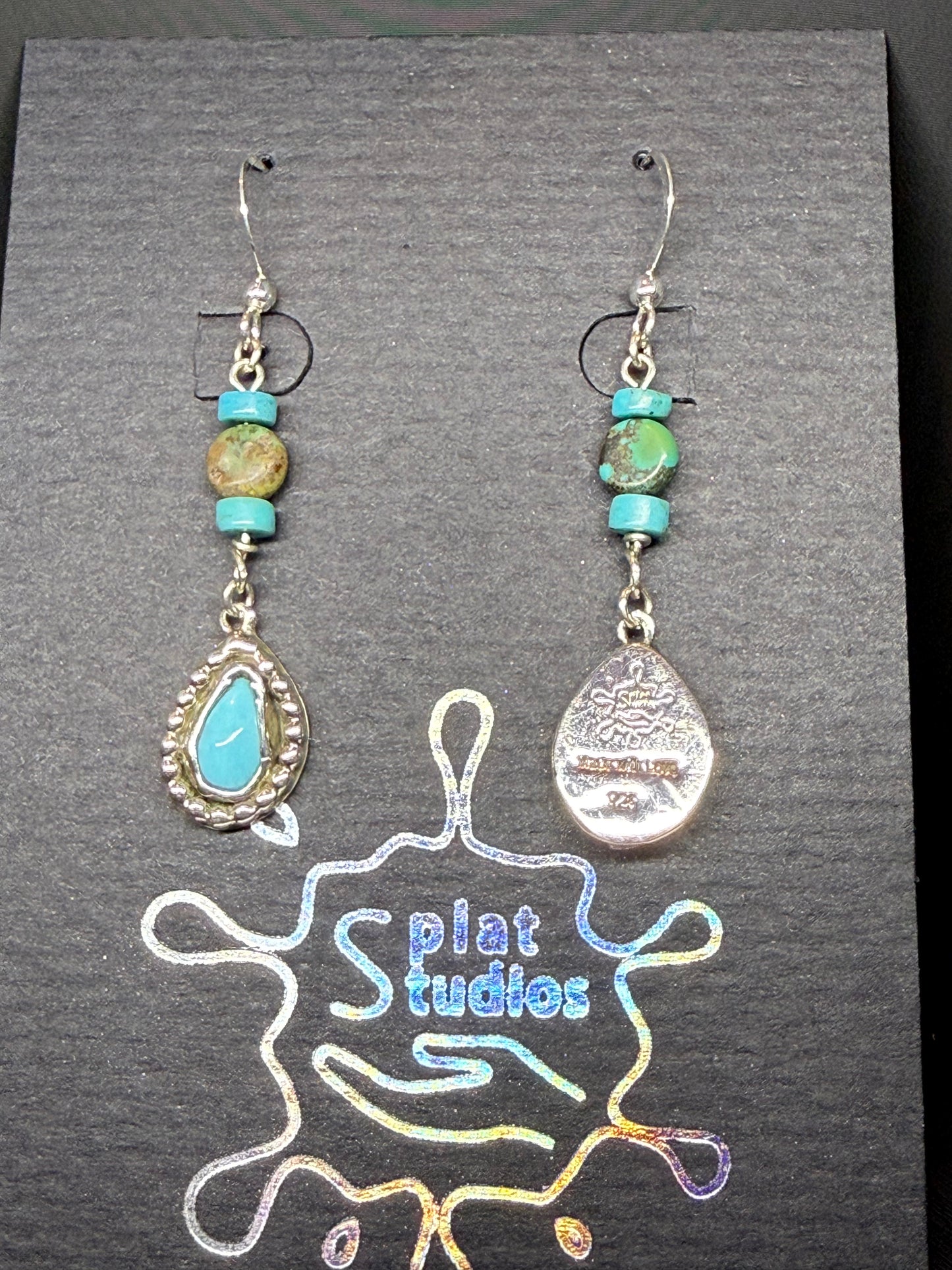 Teardrop Turquoise Silver Beaded Earrings