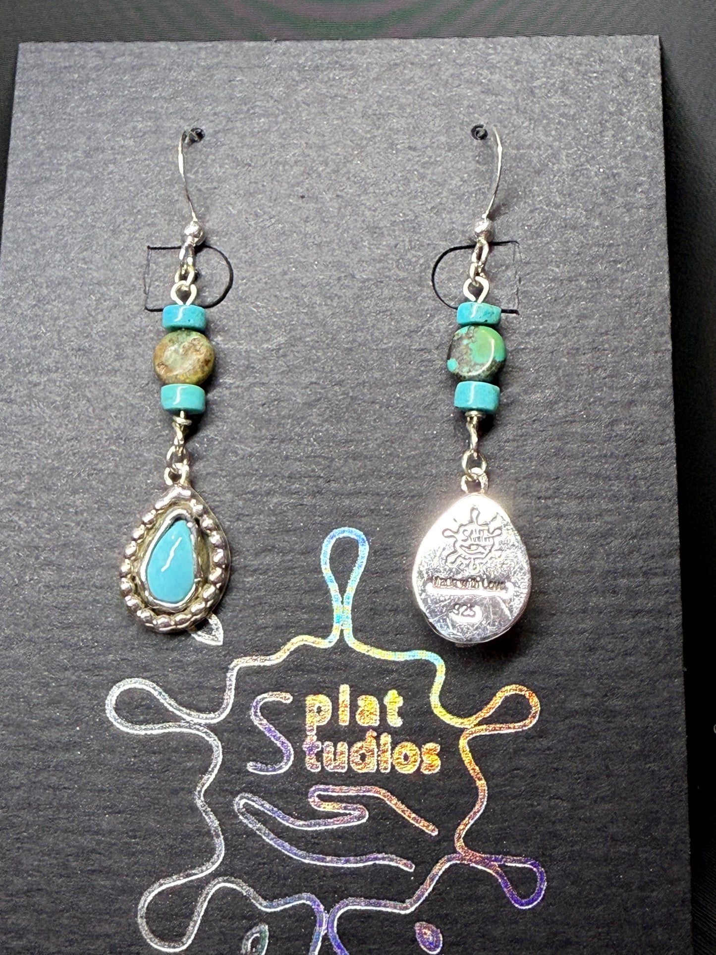 Teardrop Turquoise Silver Beaded Earrings