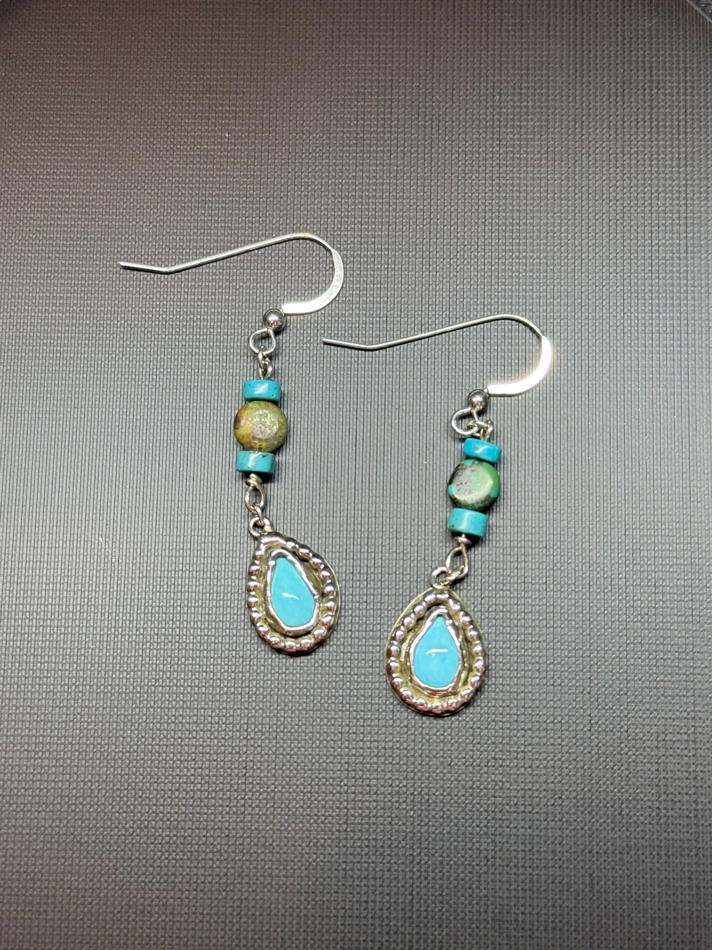 Teardrop Turquoise Silver Beaded Earrings