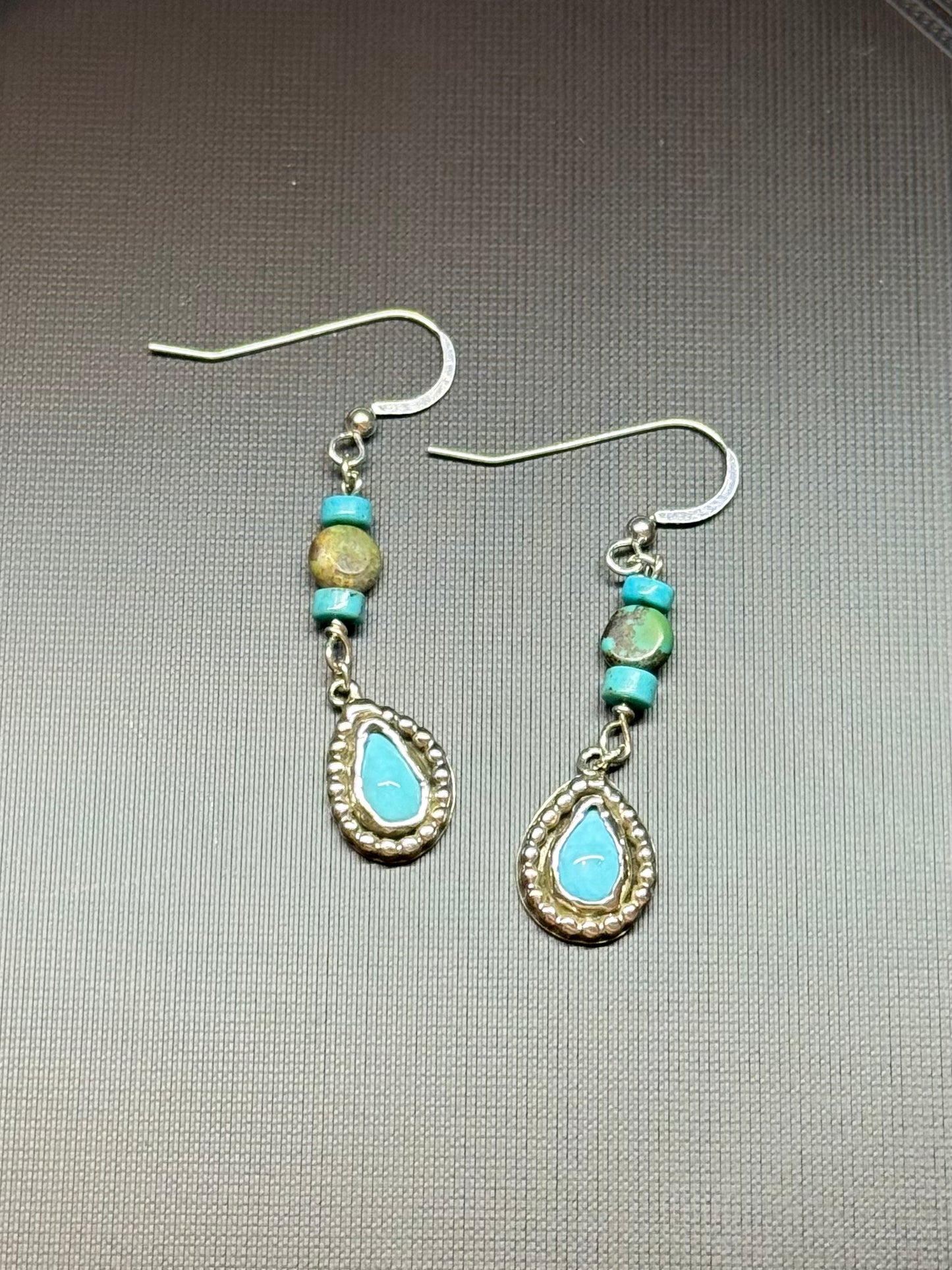 Teardrop Turquoise Silver Beaded Earrings