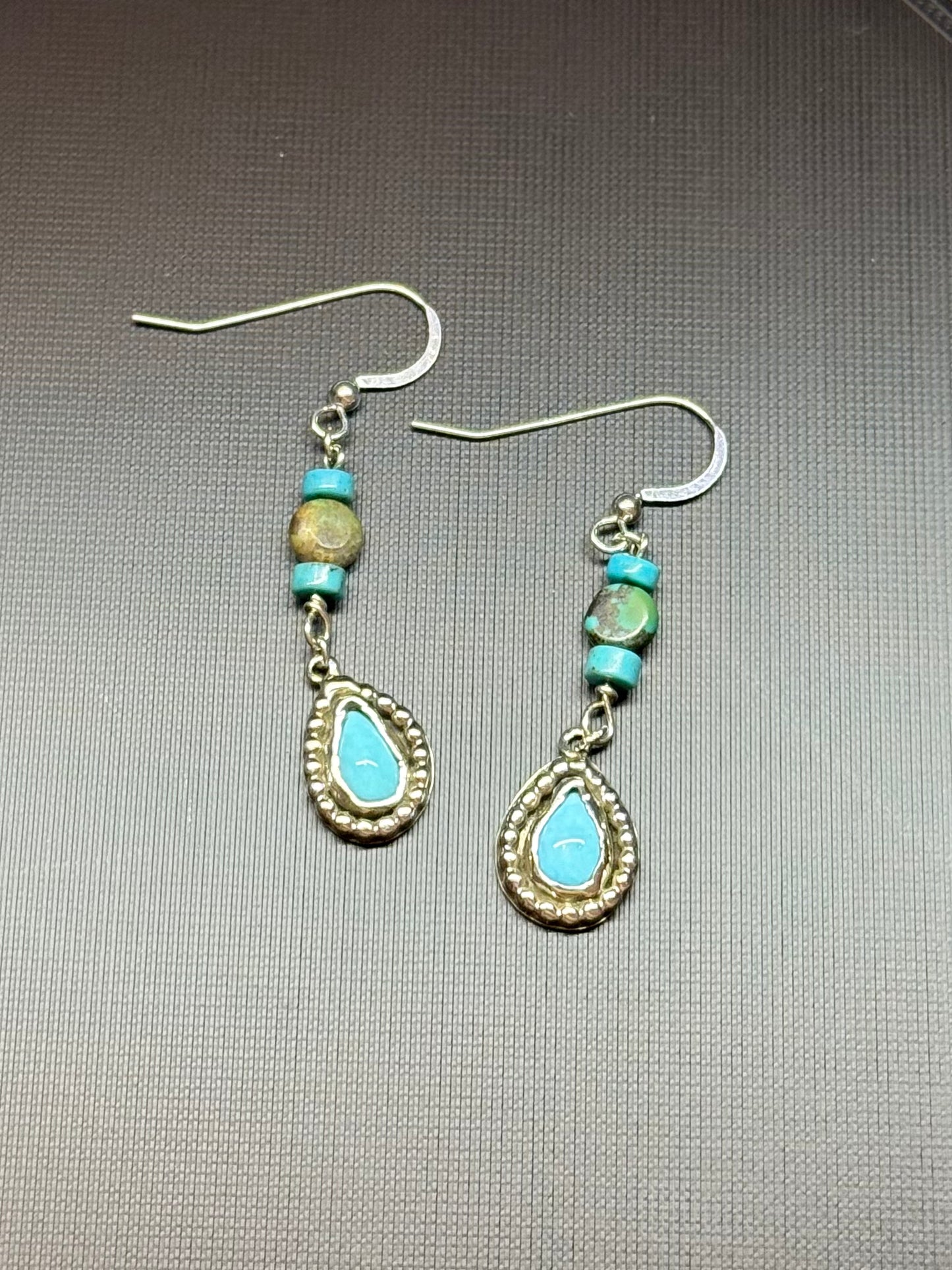 Teardrop Turquoise Silver Beaded Earrings