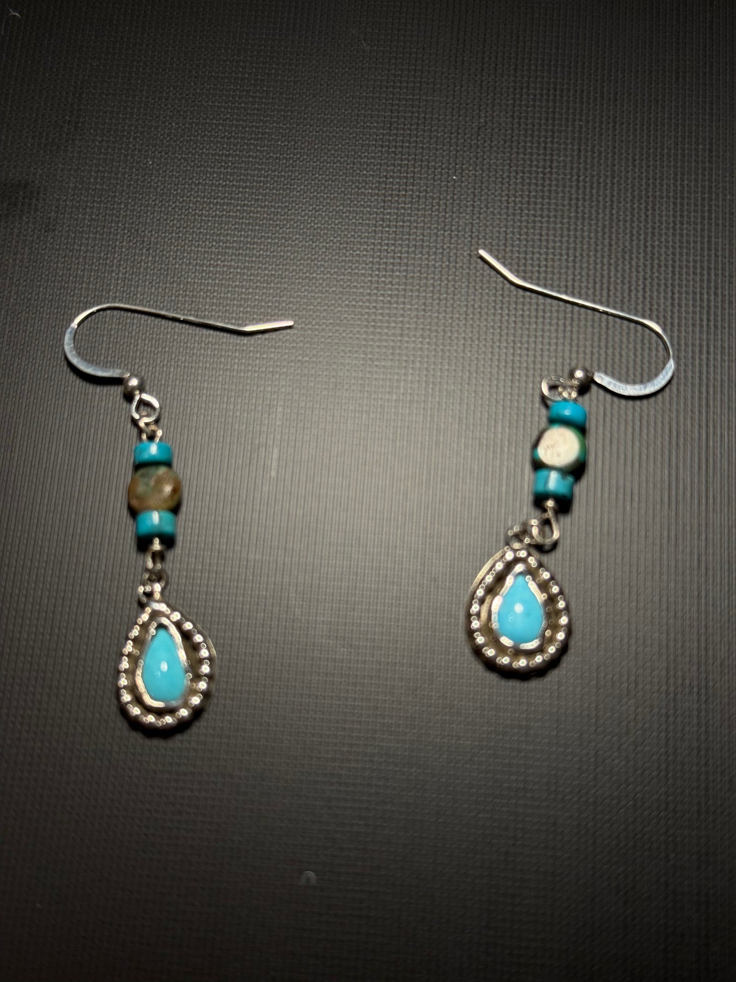 Teardrop Turquoise Silver Beaded Earrings