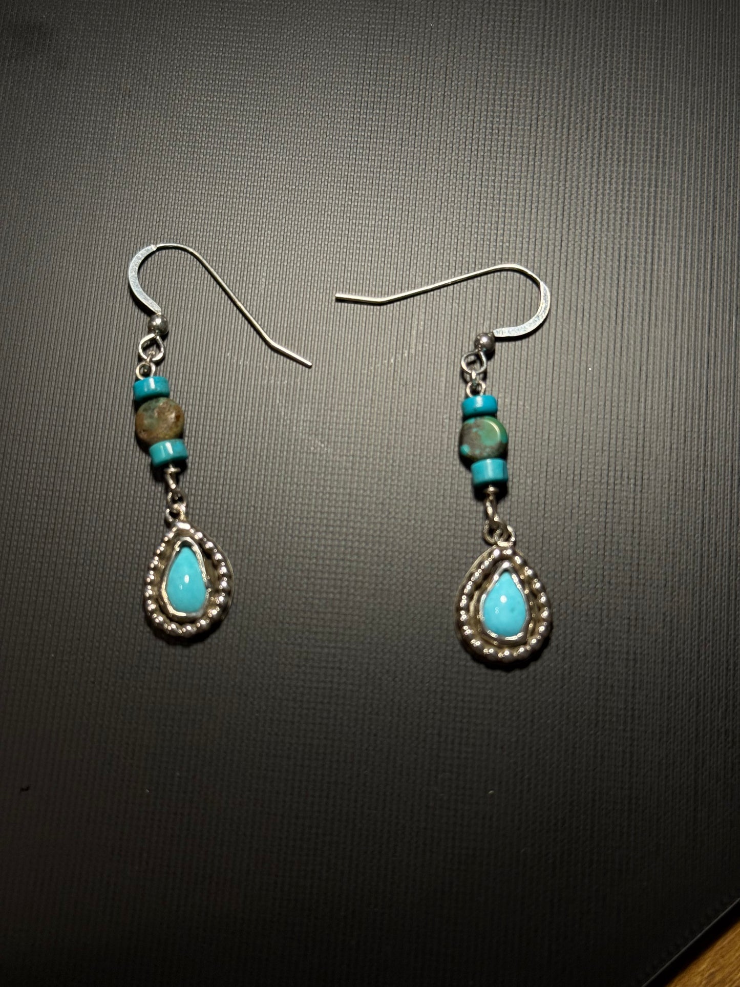 Teardrop Turquoise Silver Beaded Earrings