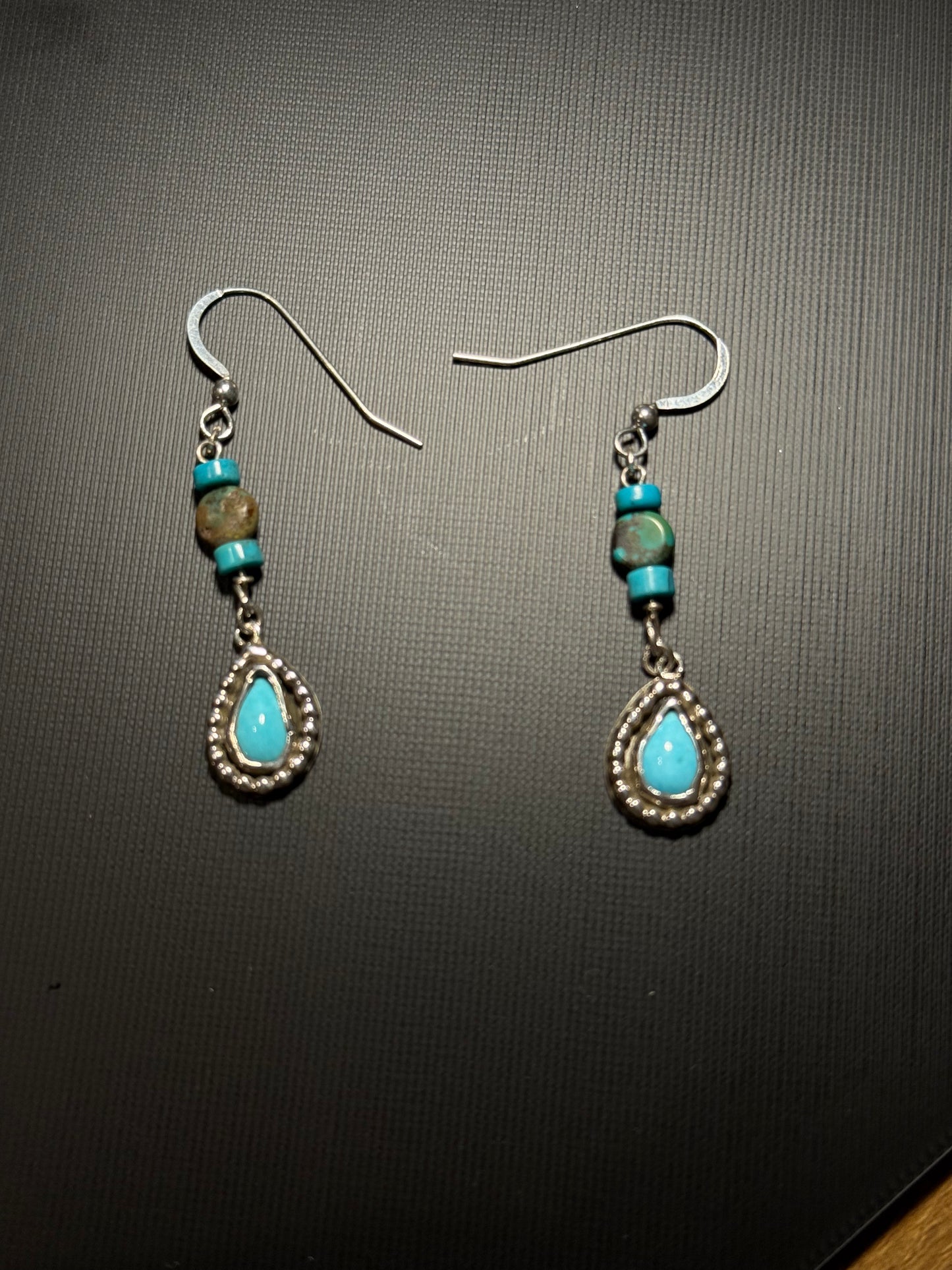 Teardrop Turquoise Silver Beaded Earrings