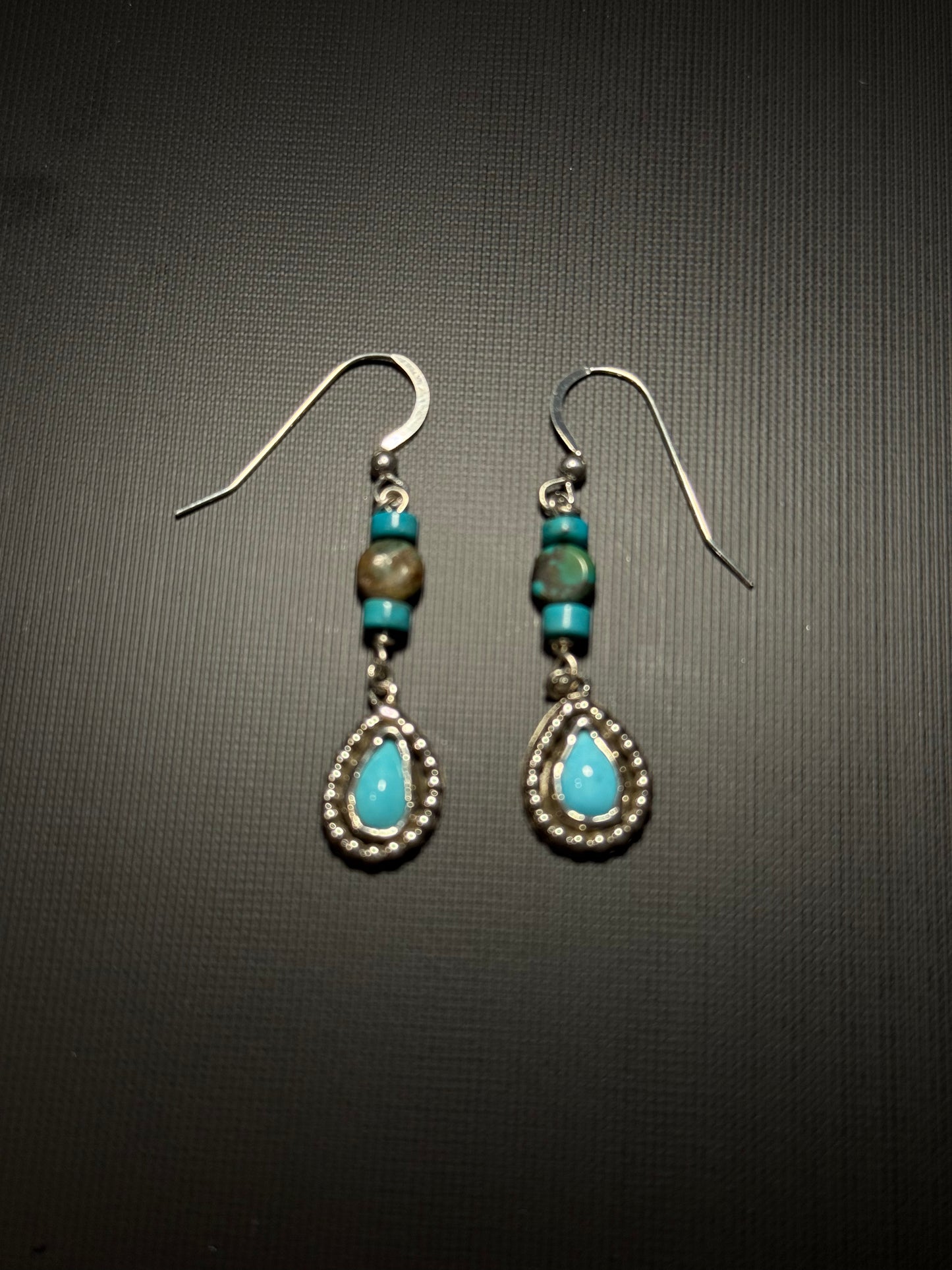 Teardrop Turquoise Silver Beaded Earrings