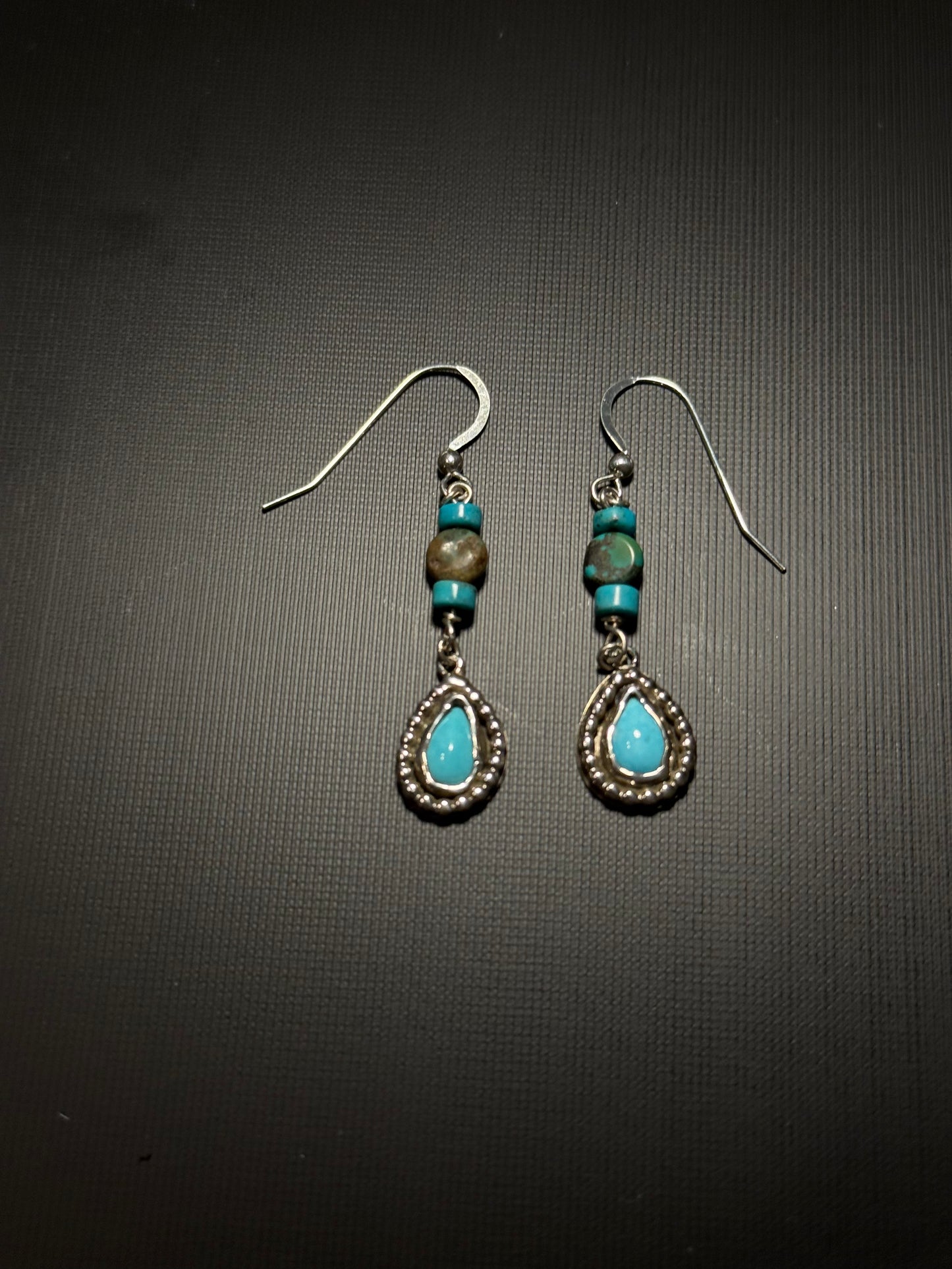 Teardrop Turquoise Silver Beaded Earrings