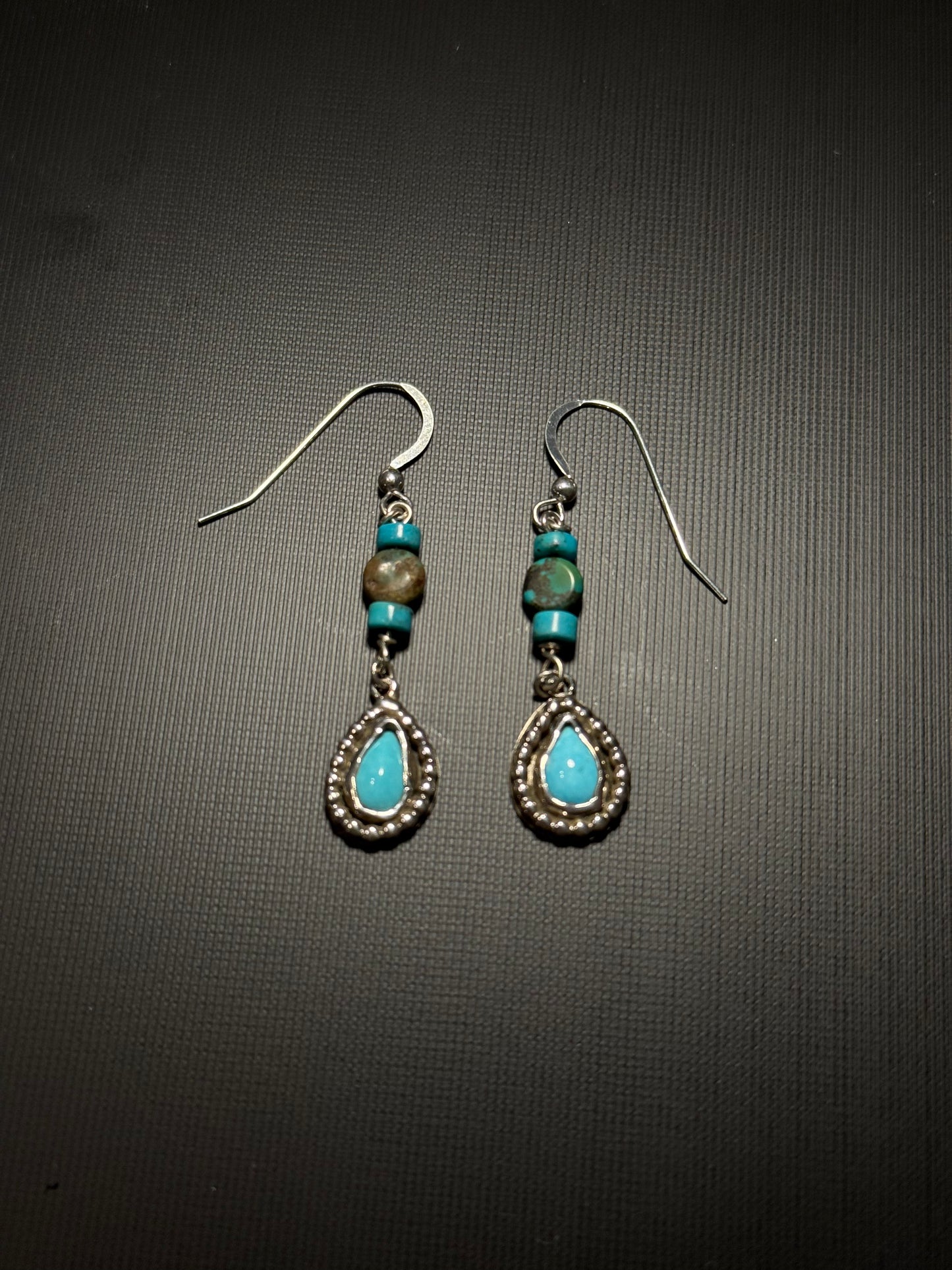 Teardrop Turquoise Silver Beaded Earrings