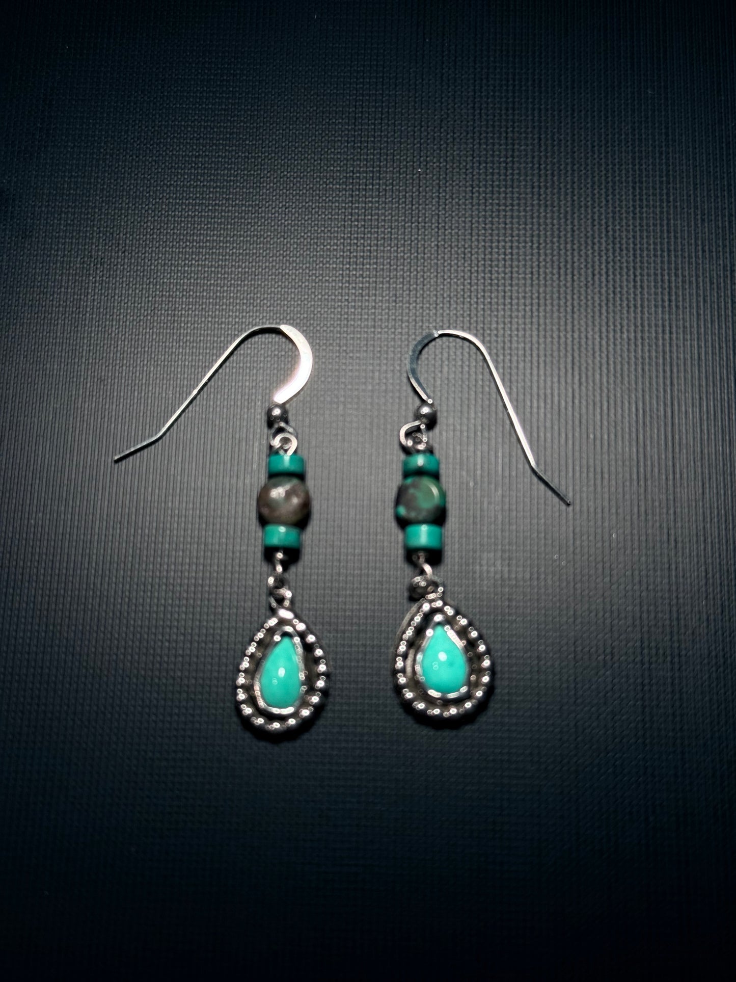 Teardrop Turquoise Silver Beaded Earrings
