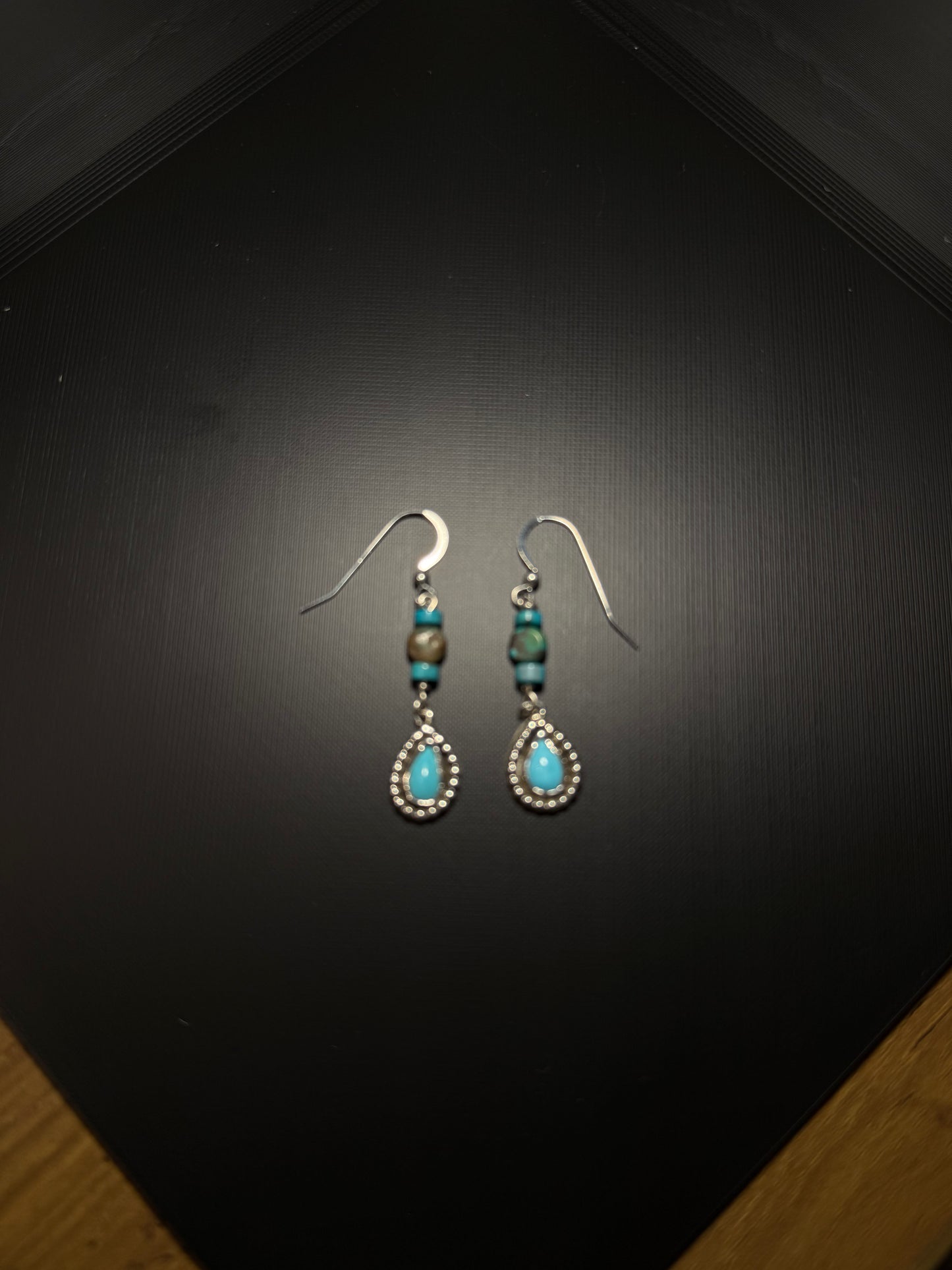 Teardrop Turquoise Silver Beaded Earrings
