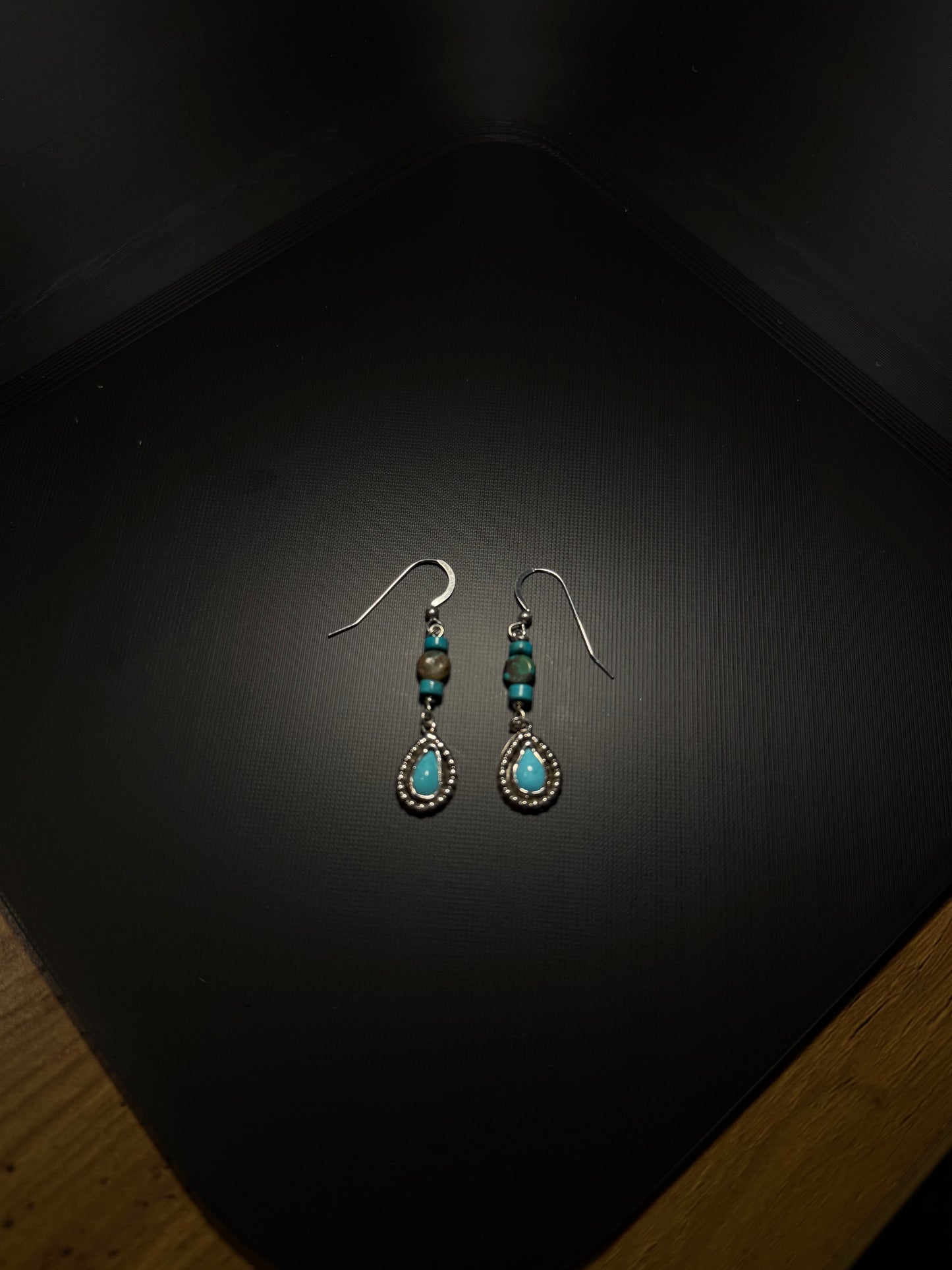 Teardrop Turquoise Silver Beaded Earrings