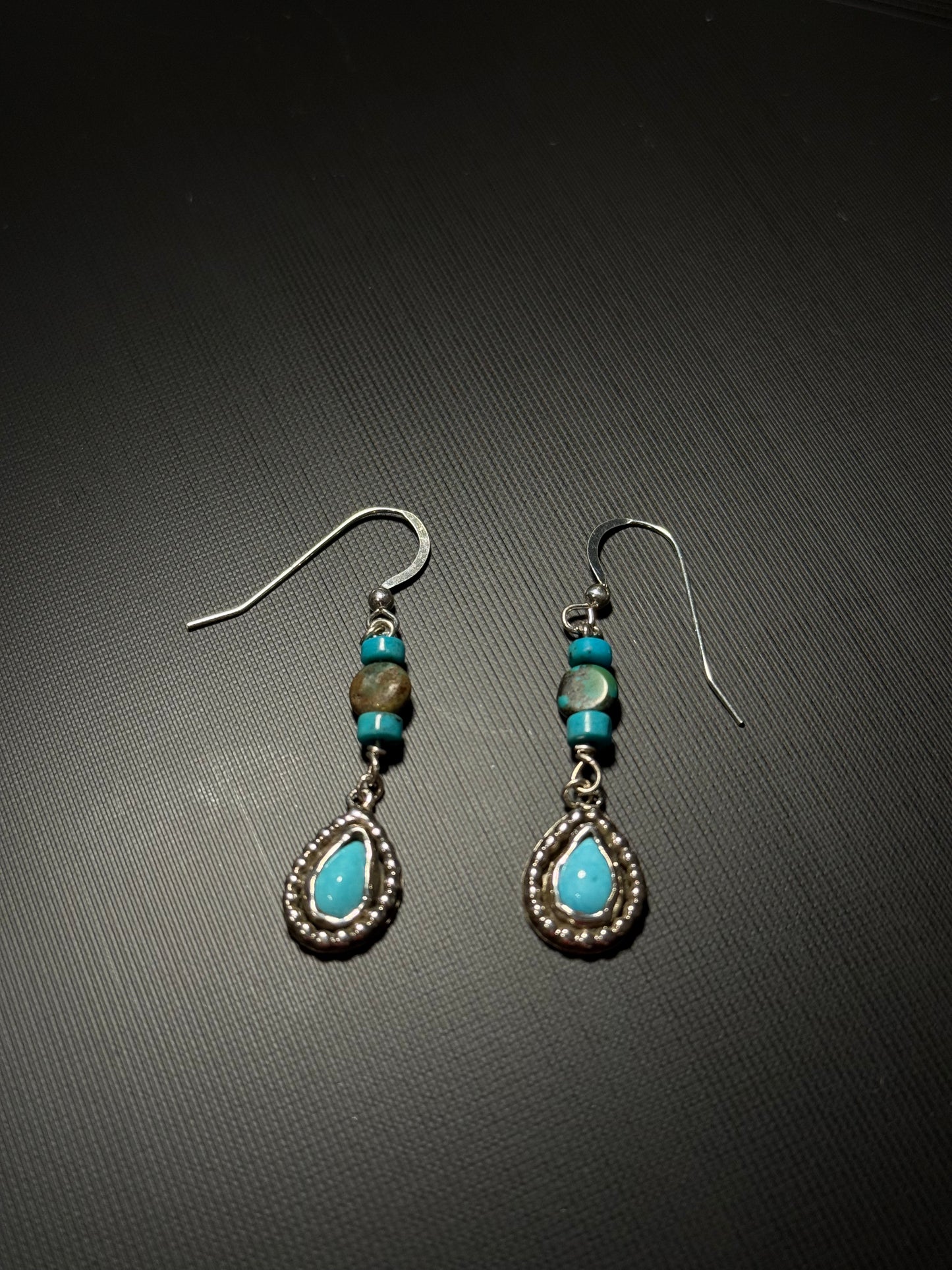 Teardrop Turquoise Silver Beaded Earrings