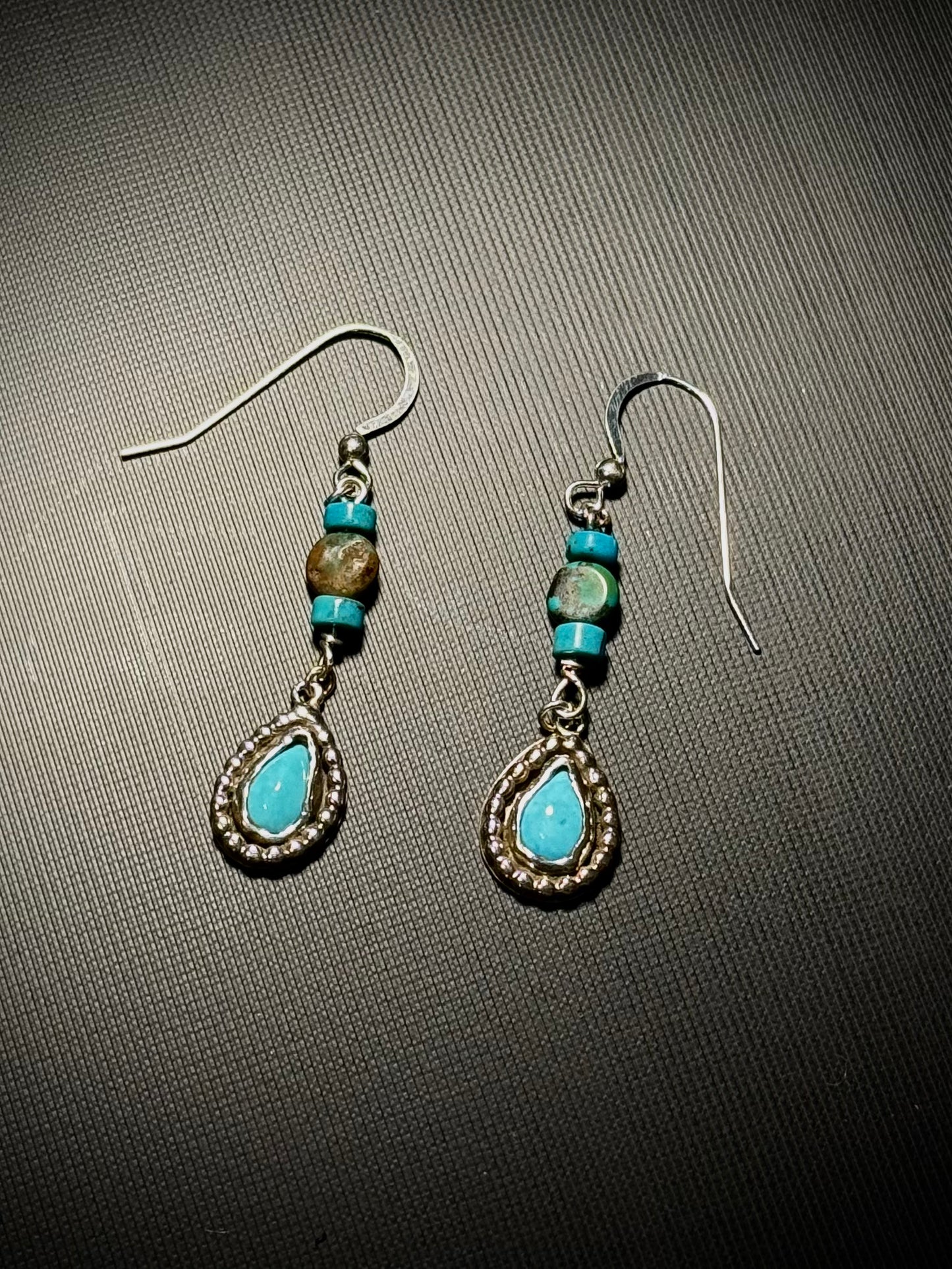 Teardrop Turquoise Silver Beaded Earrings