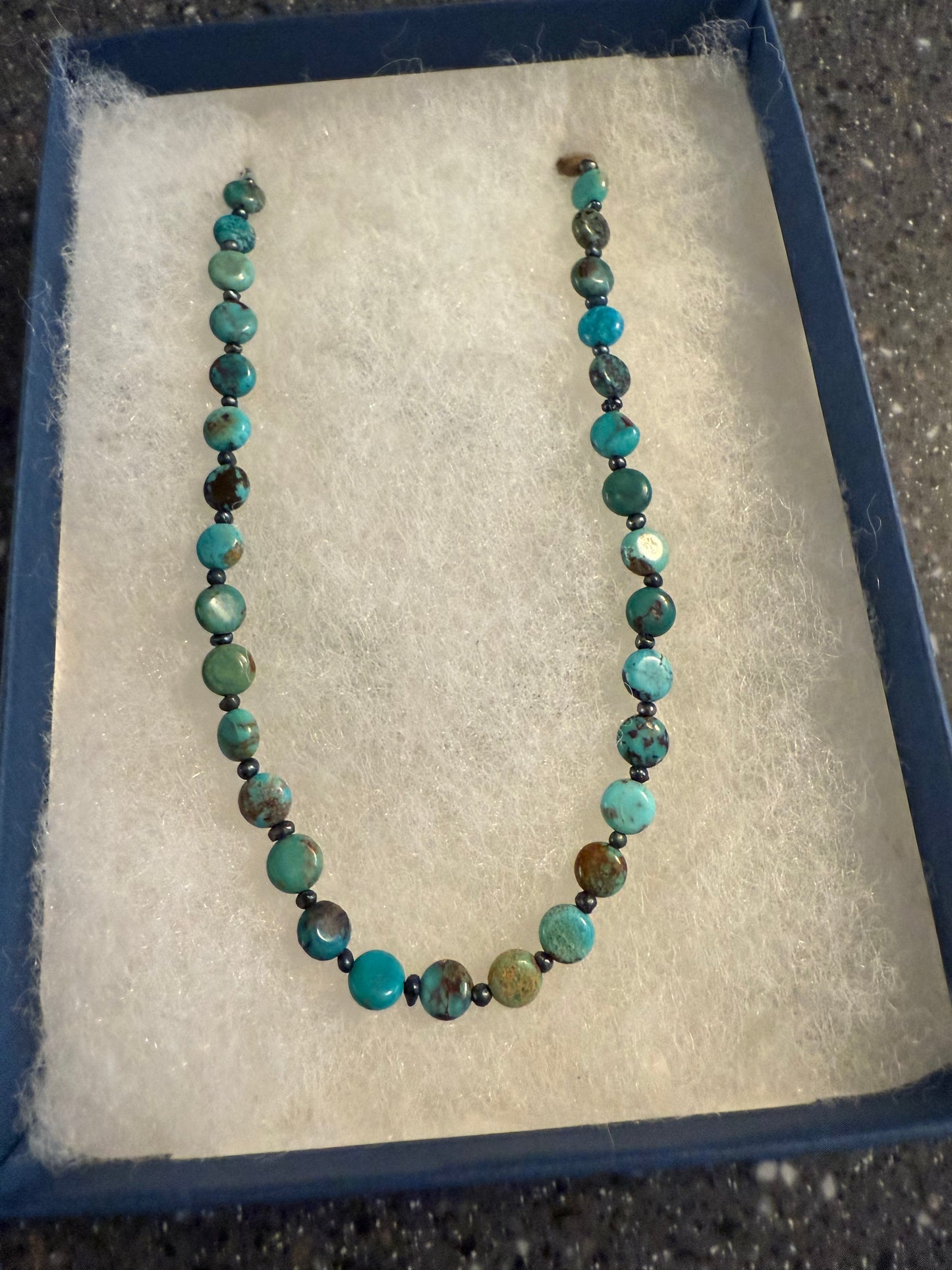 Turquoise Beaded Necklace with Black Pearls