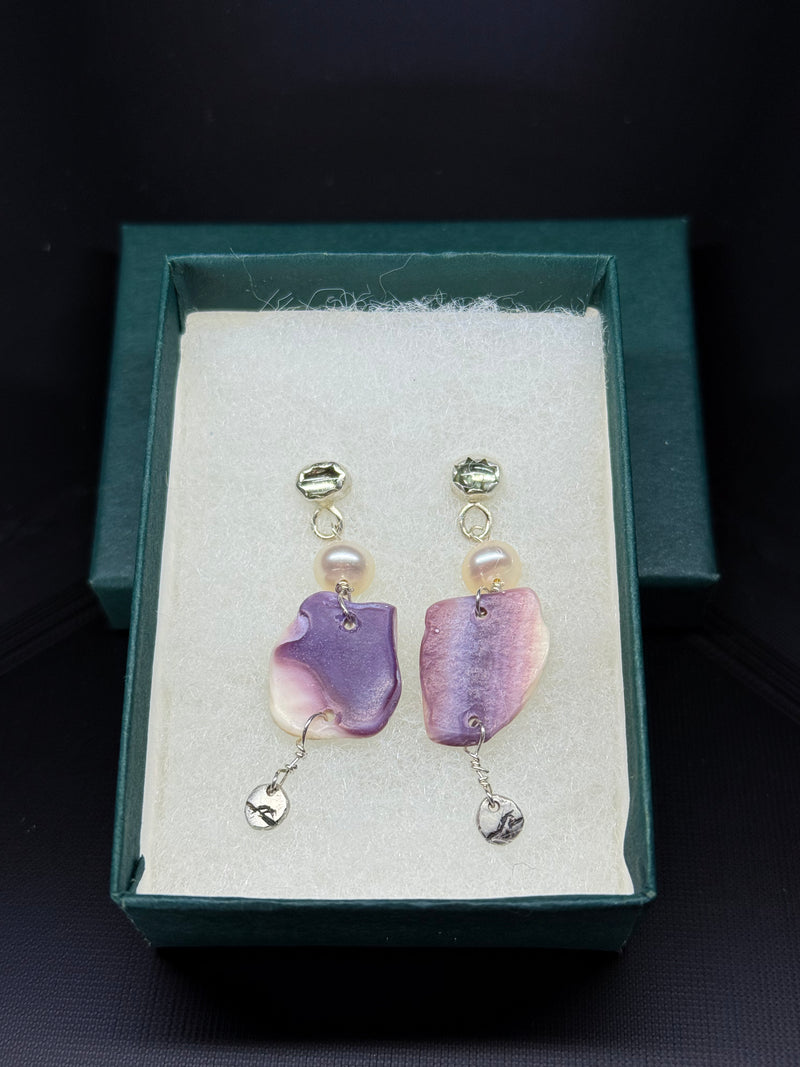 Abelone, Pearl, Silver & Aquamarine Earrings